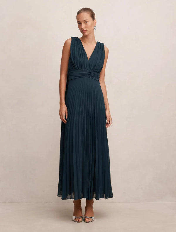 Leia Pleated Cape Maxi Dress Crystal Teal