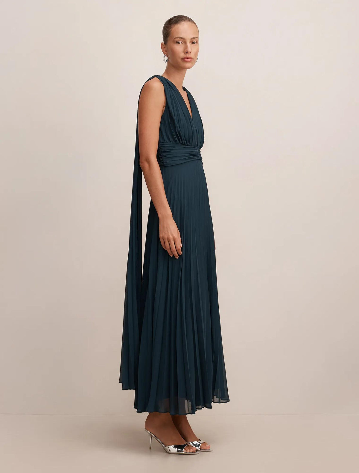 Leia Pleated Cape Maxi Dress Crystal Teal