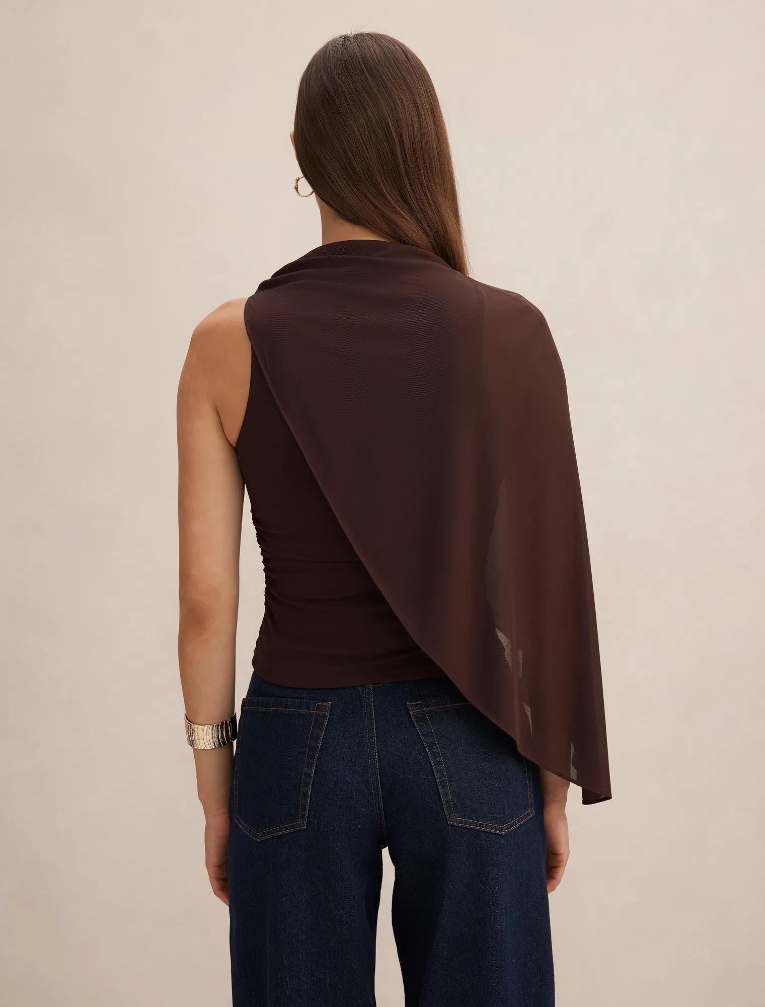 Rosalind Asymmetric Cape Top Chocolate