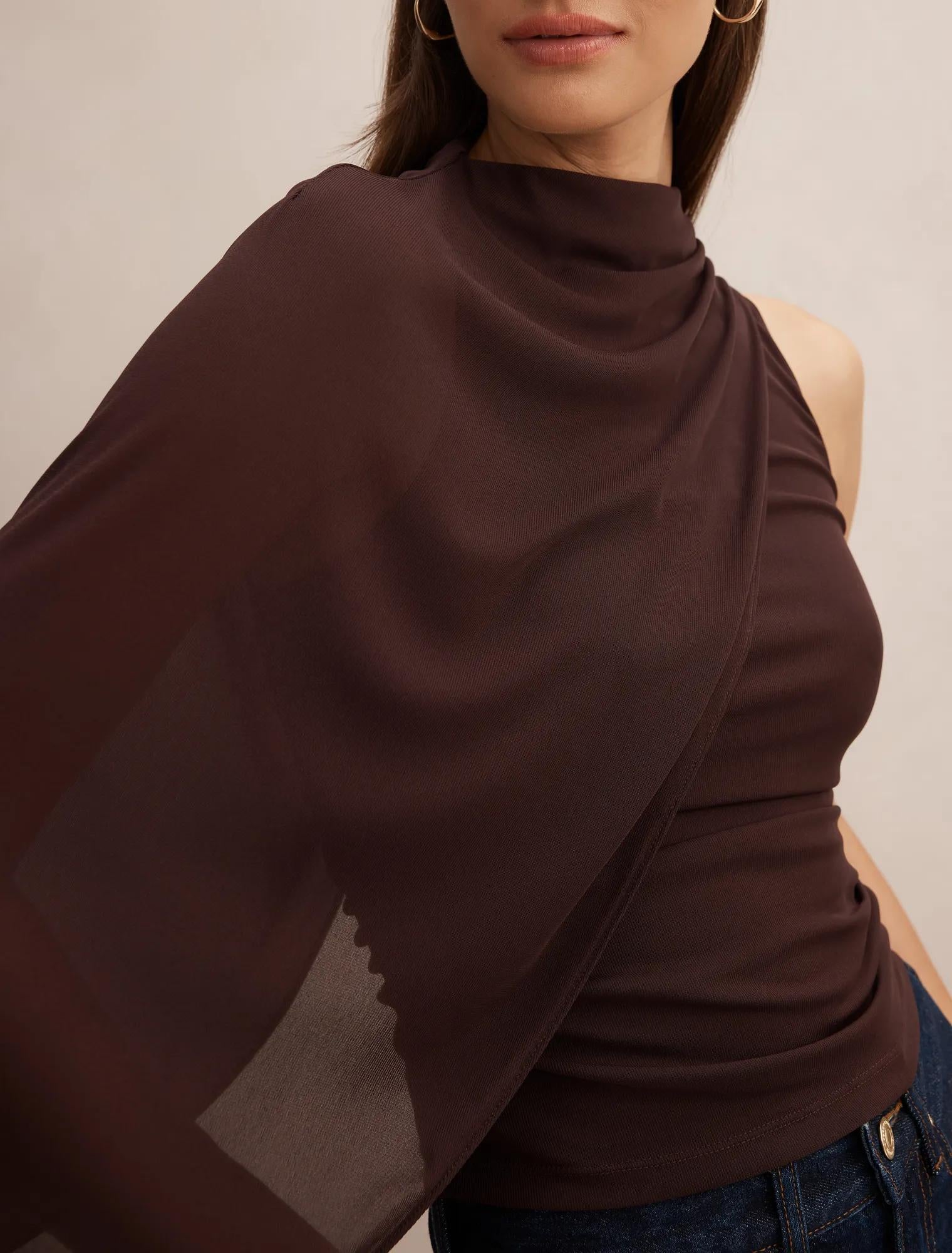 Rosalind Asymmetric Cape Top Chocolate