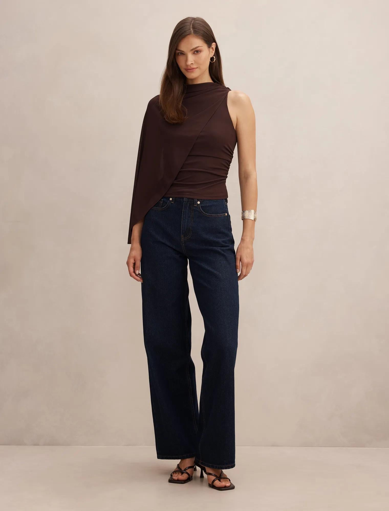 Rosalind Asymmetric Cape Top Chocolate