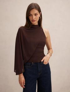 Rosalind Asymmetric Cape Top Chocolate