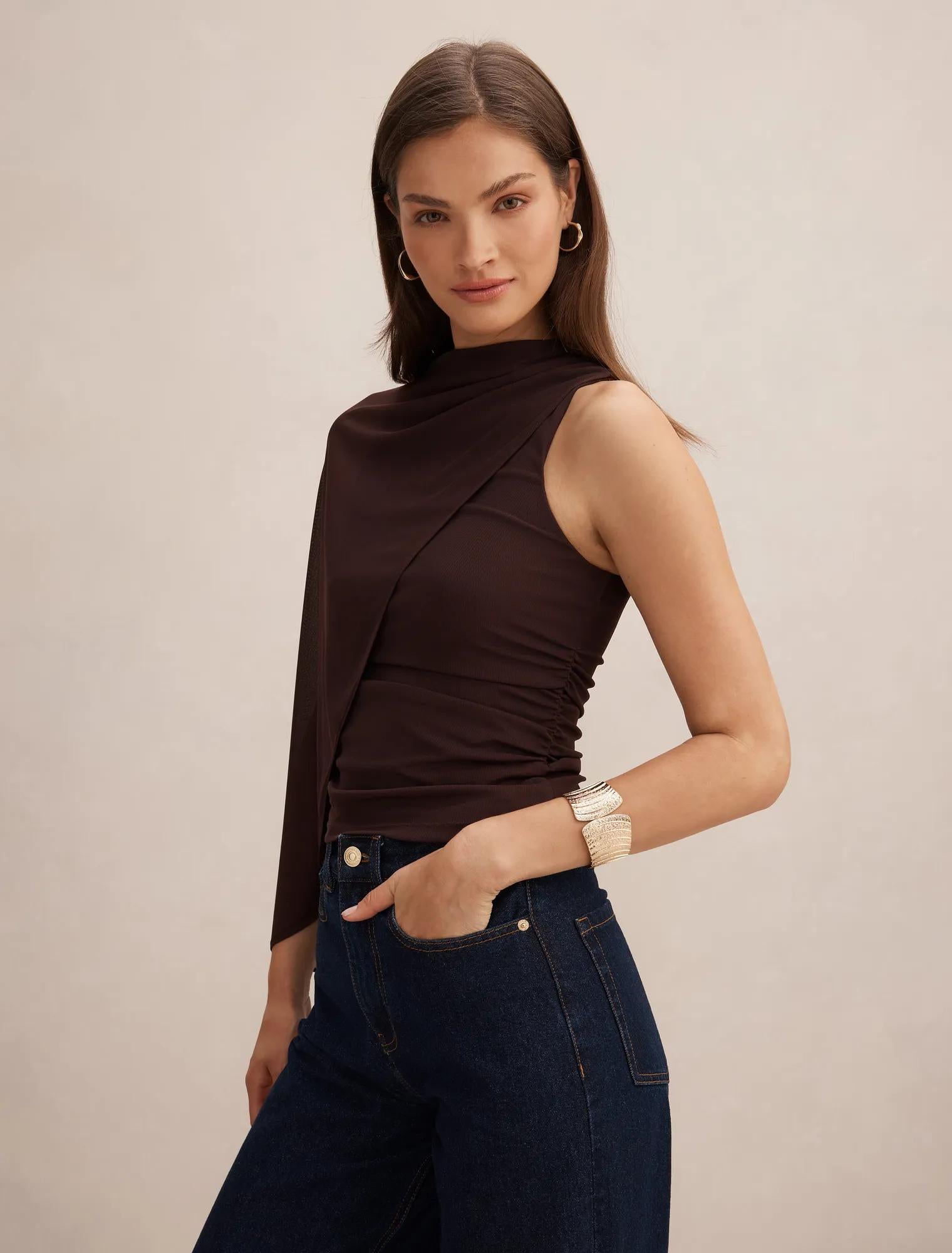 Rosalind Asymmetric Cape Top Chocolate