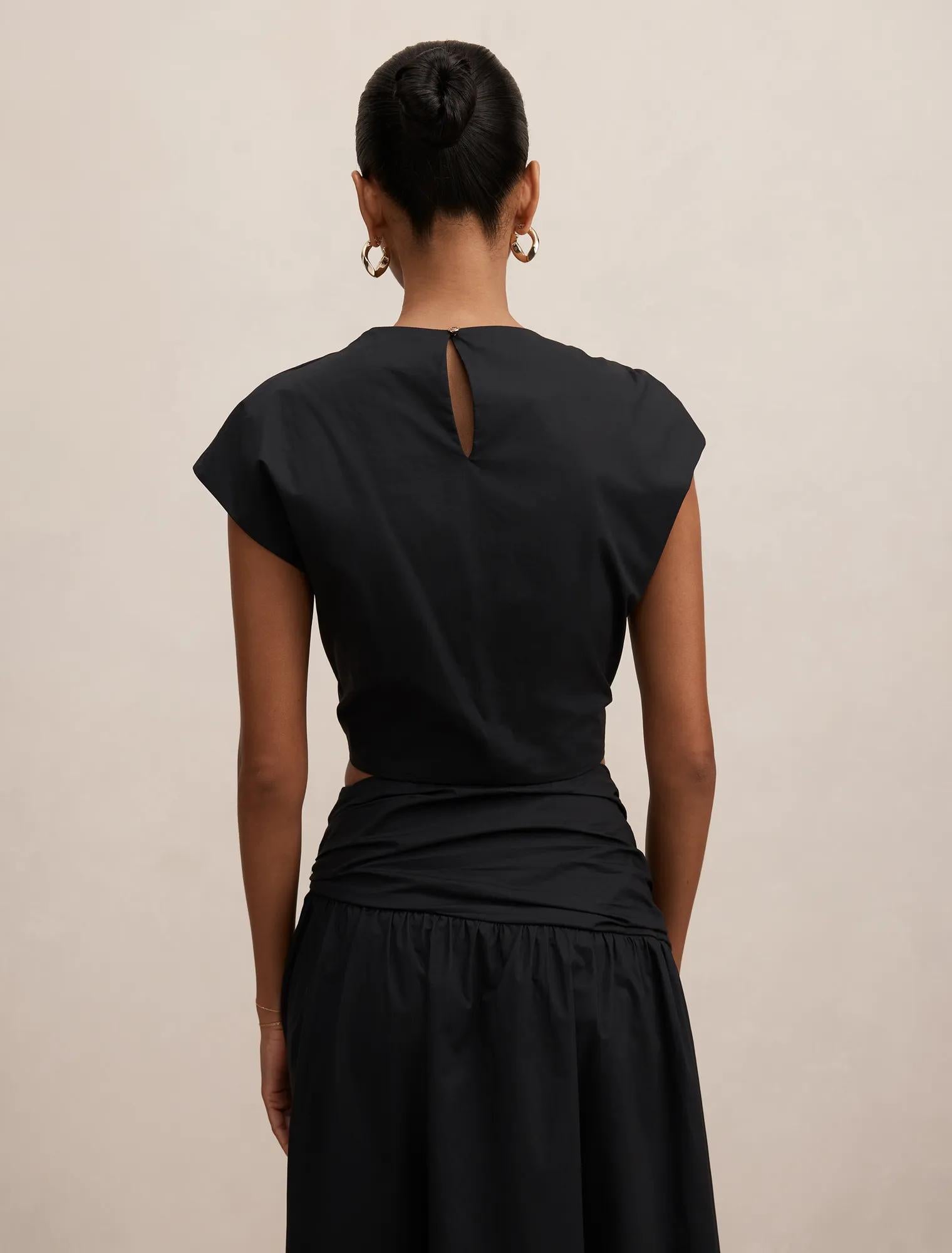 Dottie Petite Draped Hardware Top Black Co-Ord