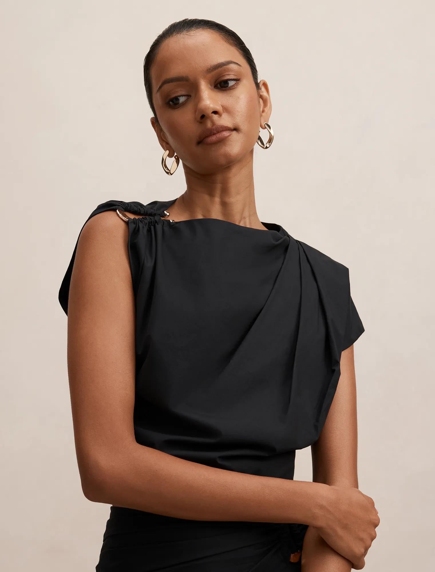 Dottie Petite Draped Hardware Top Black Co-Ord