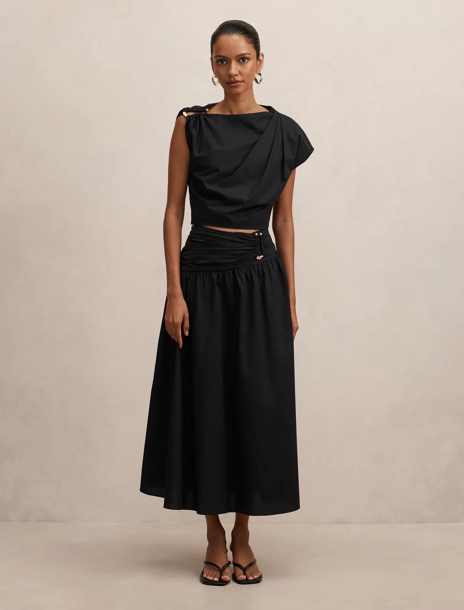 Dottie Petite Draped Hardware Top Black Co-Ord