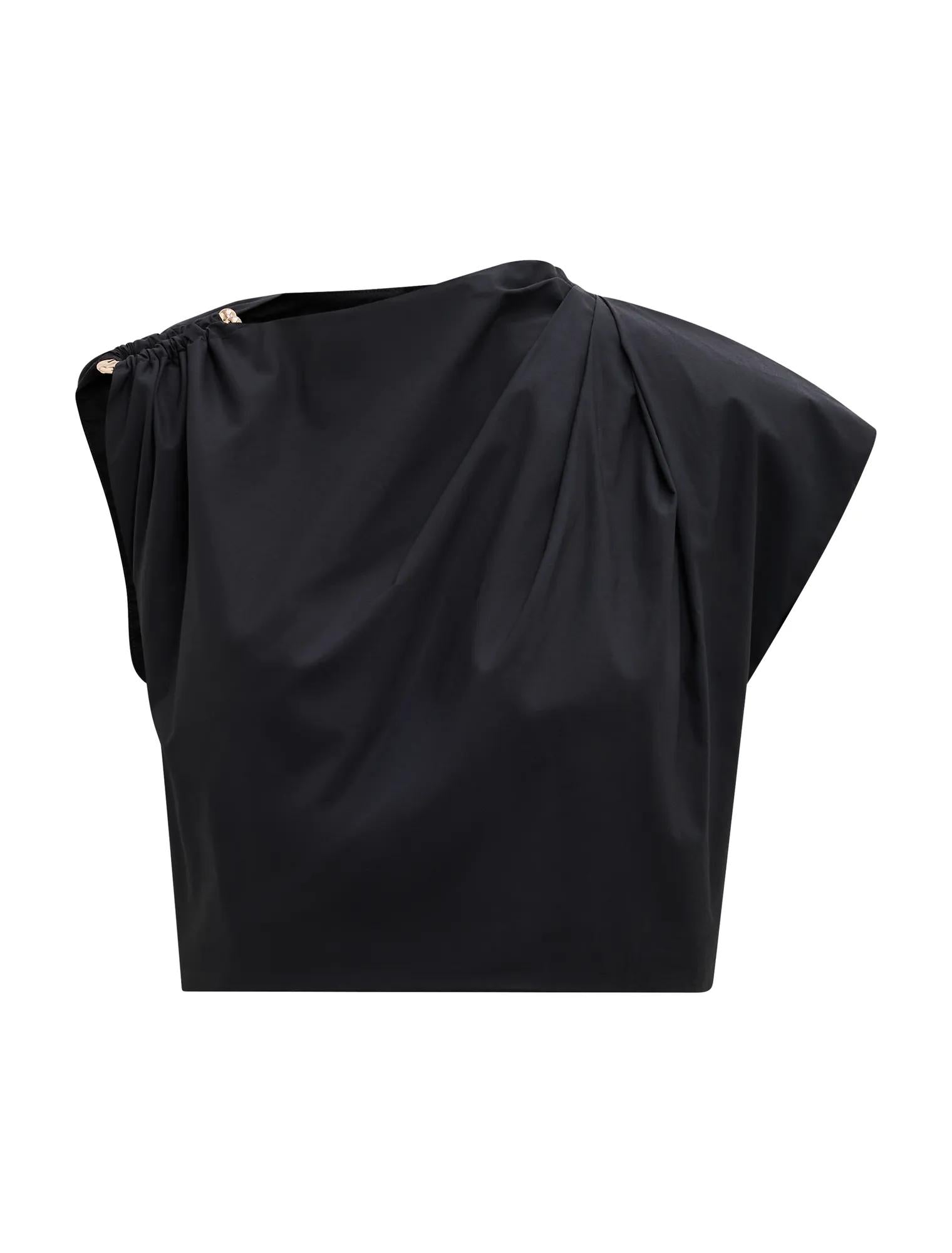 Dottie Petite Draped Hardware Top Black Co-Ord_mannequin