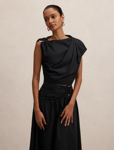 Dottie Petite Draped Hardware Top Black Co-Ord