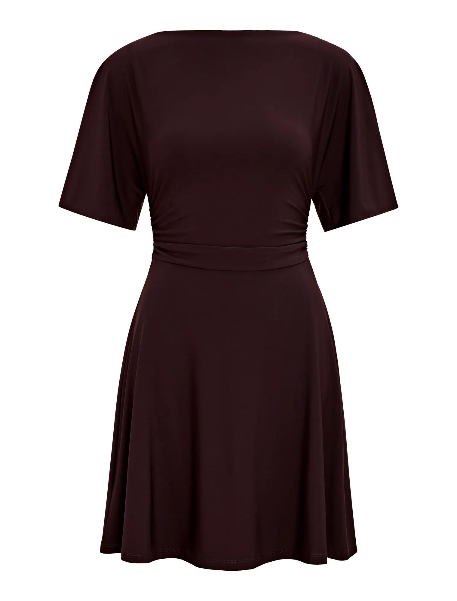 Cora Flutter Sleeve Tie Mini Dress Dark Chocolate