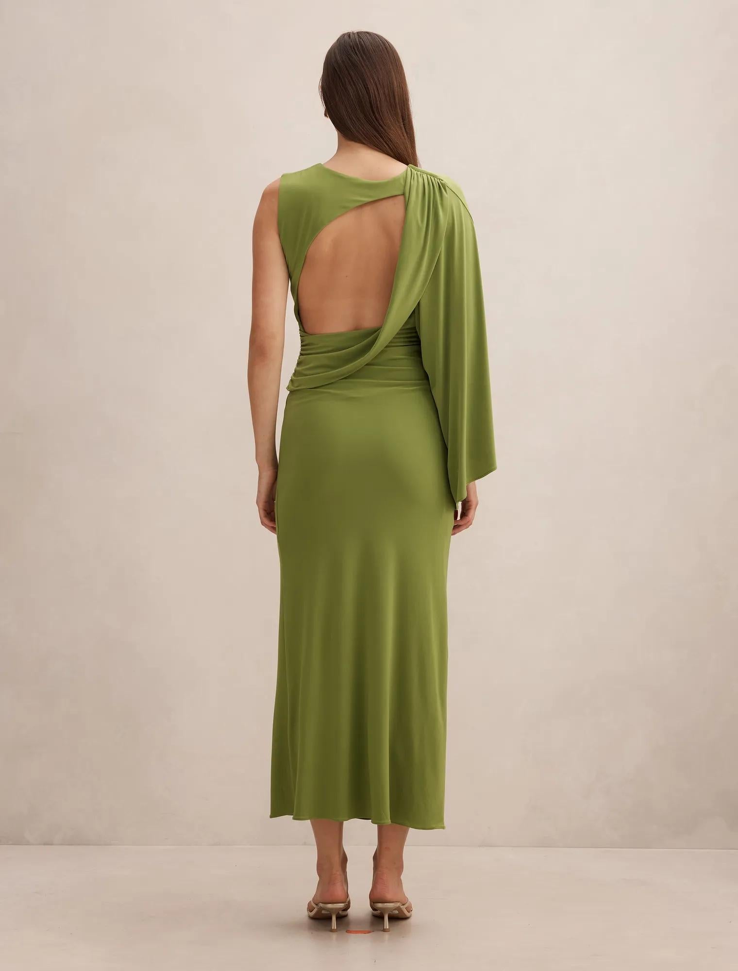 Fleur Cape Shoulder Maxi Dress Zesty Green