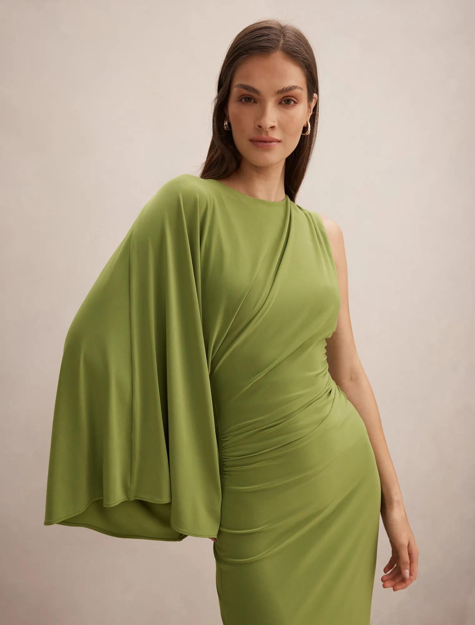 Fleur Cape Shoulder Maxi Dress Zesty Green
