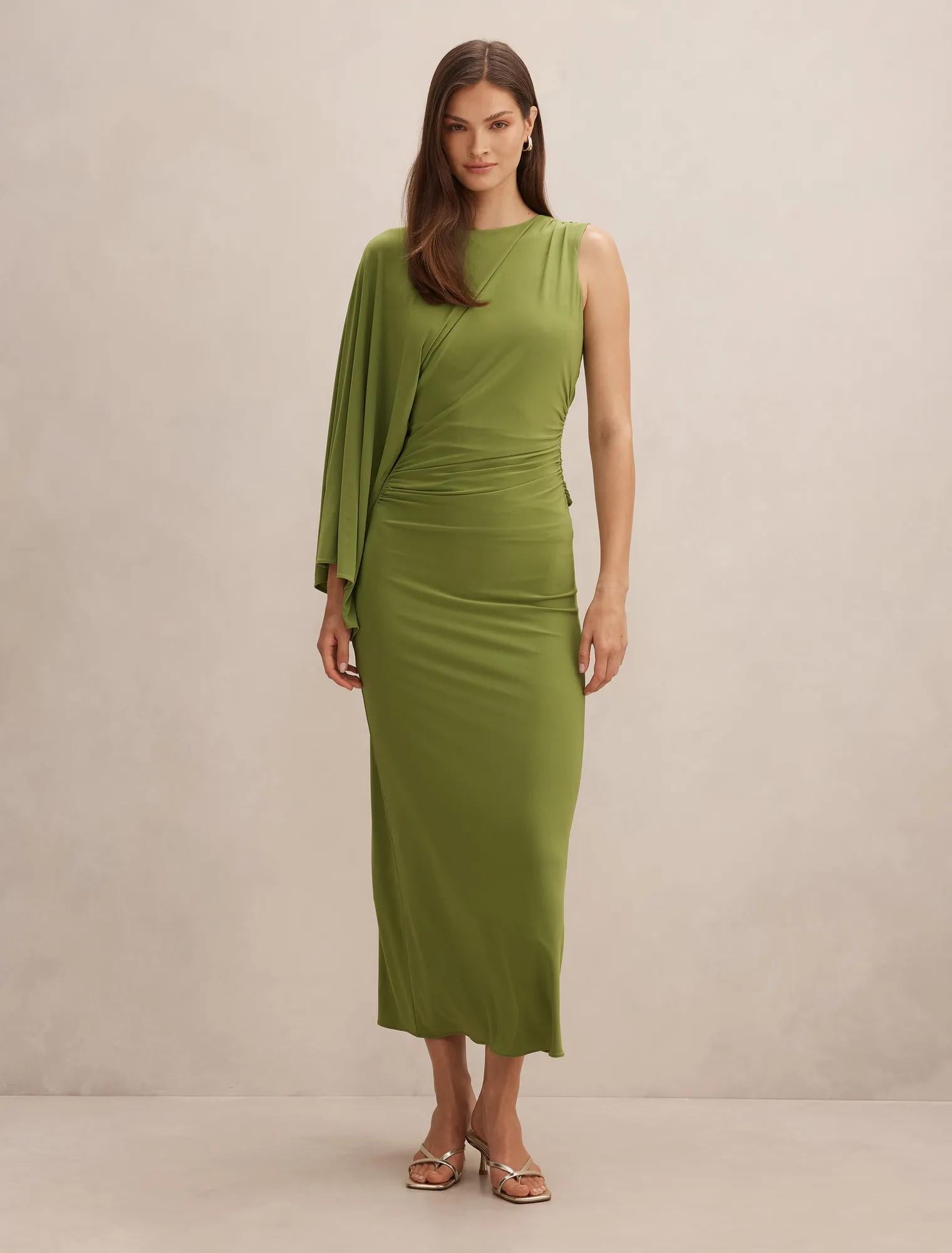 Fleur Cape Shoulder Maxi Dress Zesty Green