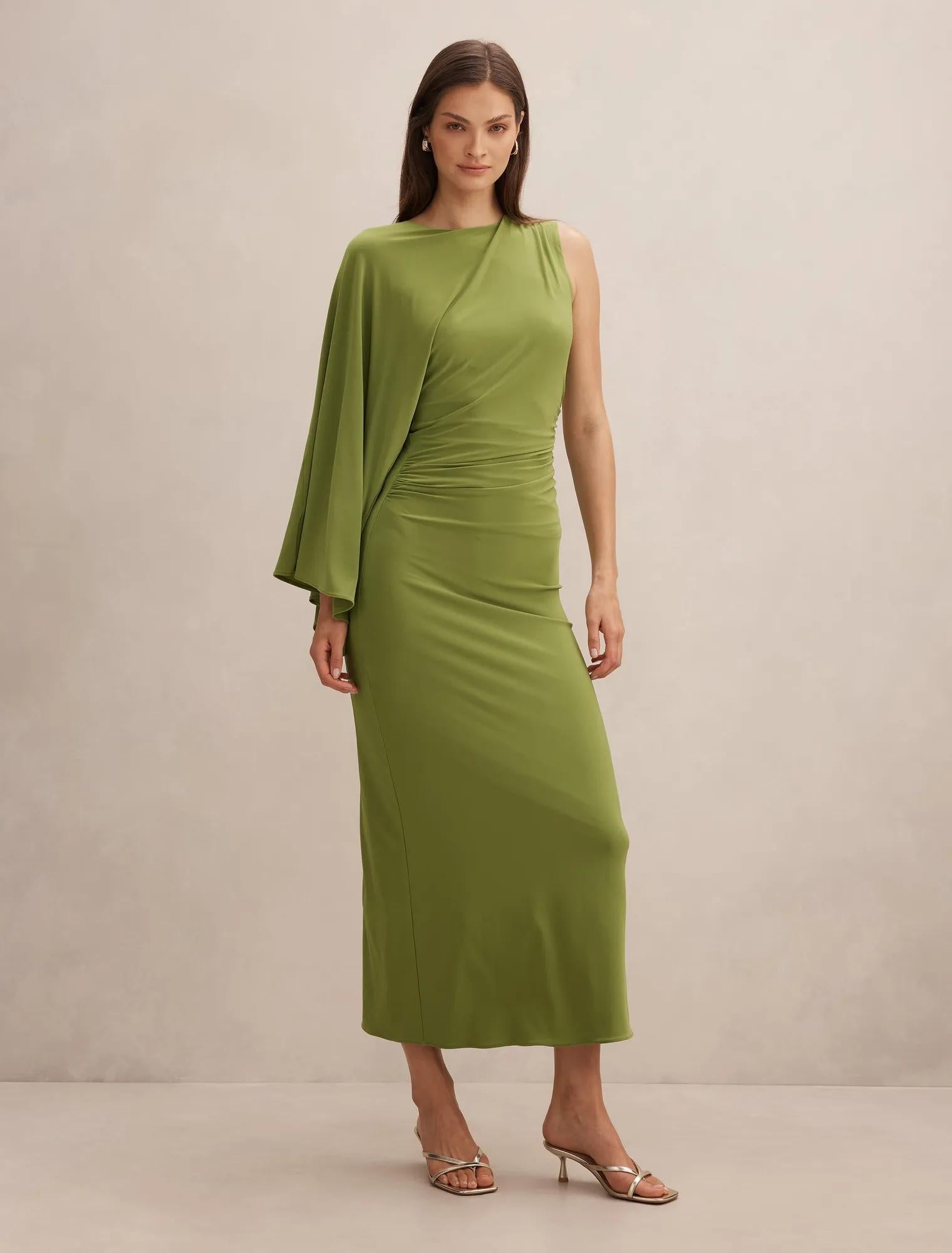 Fleur Cape Shoulder Maxi Dress Zesty Green