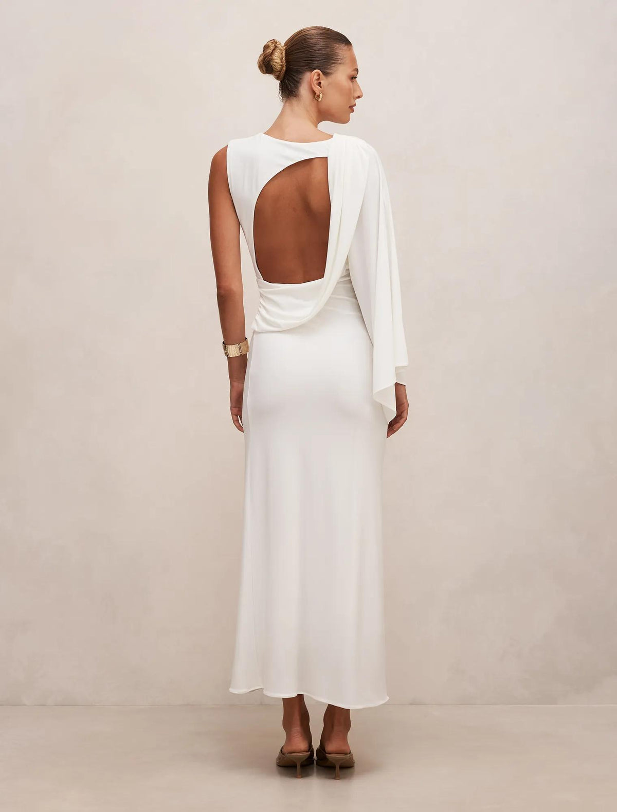 Fleur Cape Shoulder Maxi Dress Porcelain