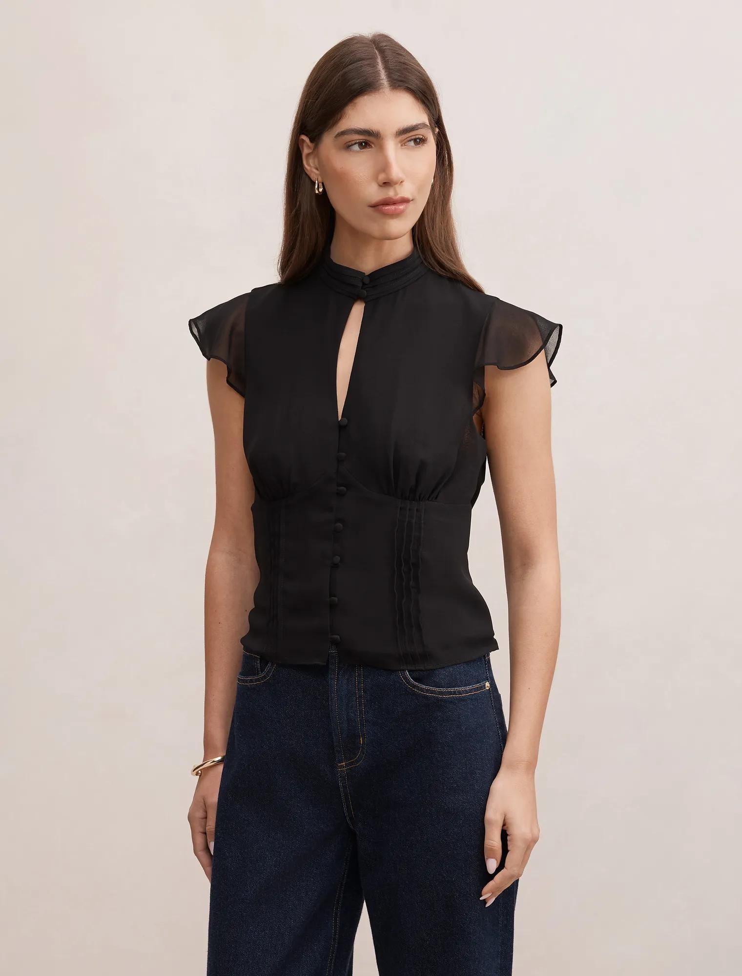 Eden Keyhole Blouse Black