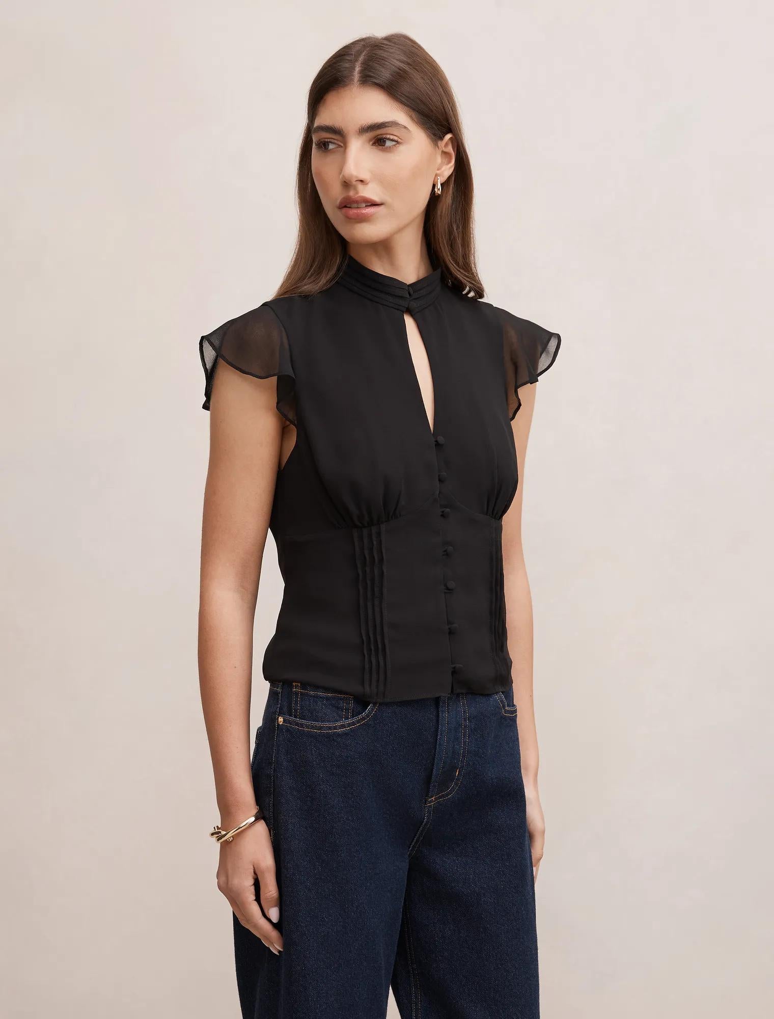 Eden Keyhole Blouse Black