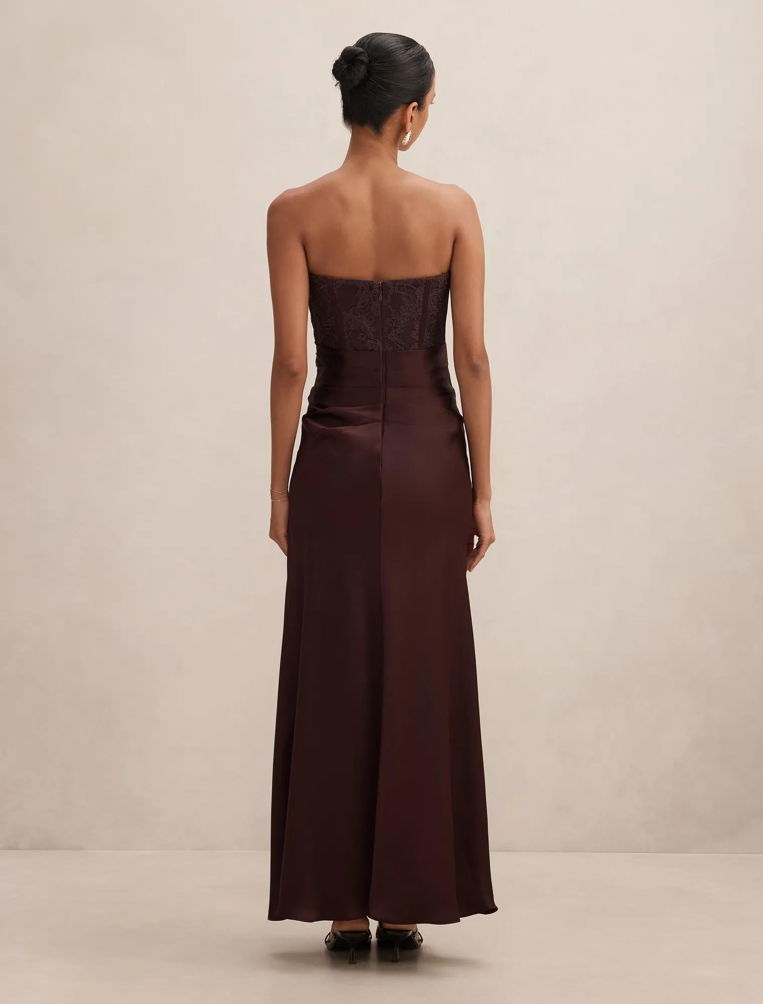 Ivy Petite Lace Corset Maxi Dark Chocolate