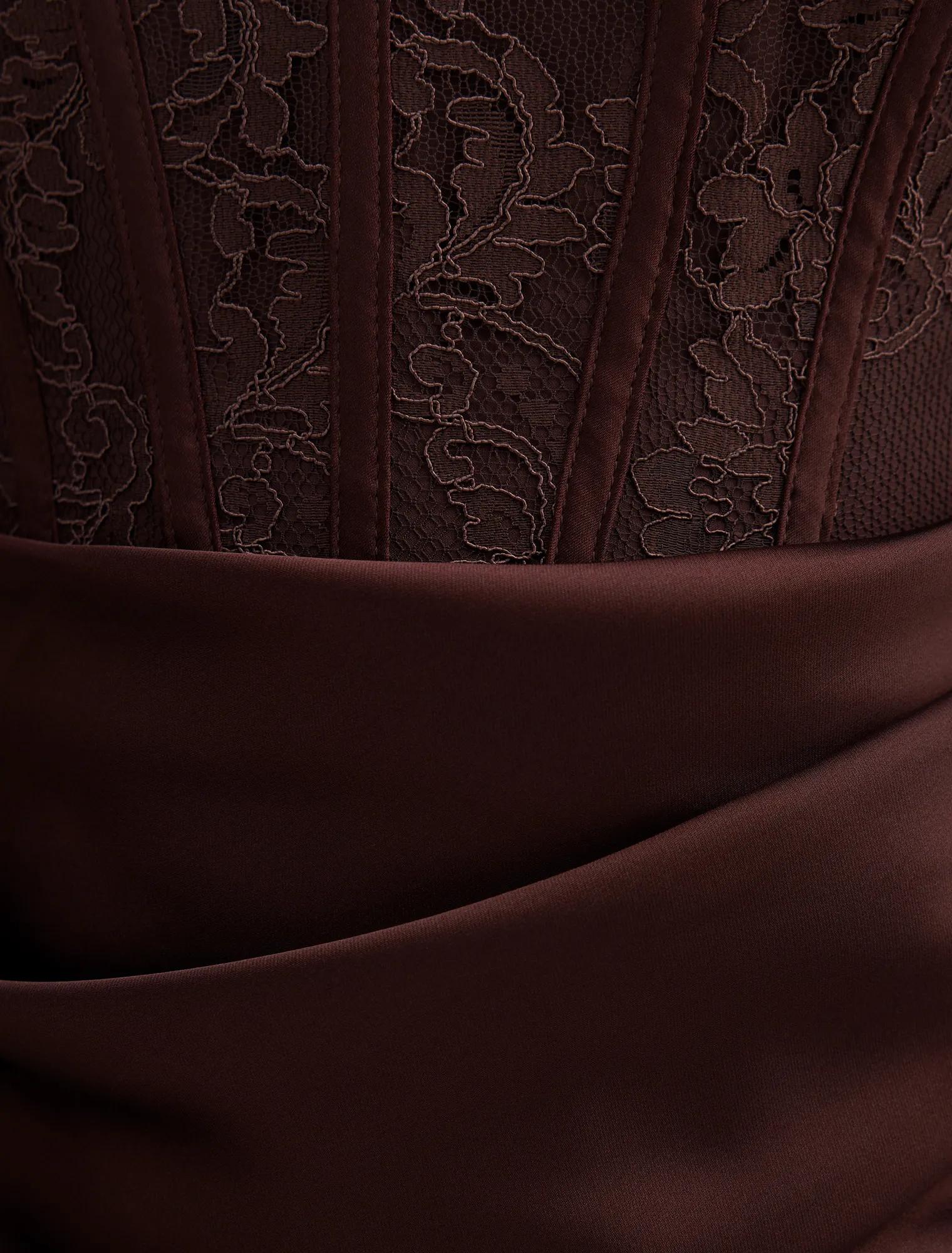 Ivy Petite Lace Corset Maxi Dark Chocolate