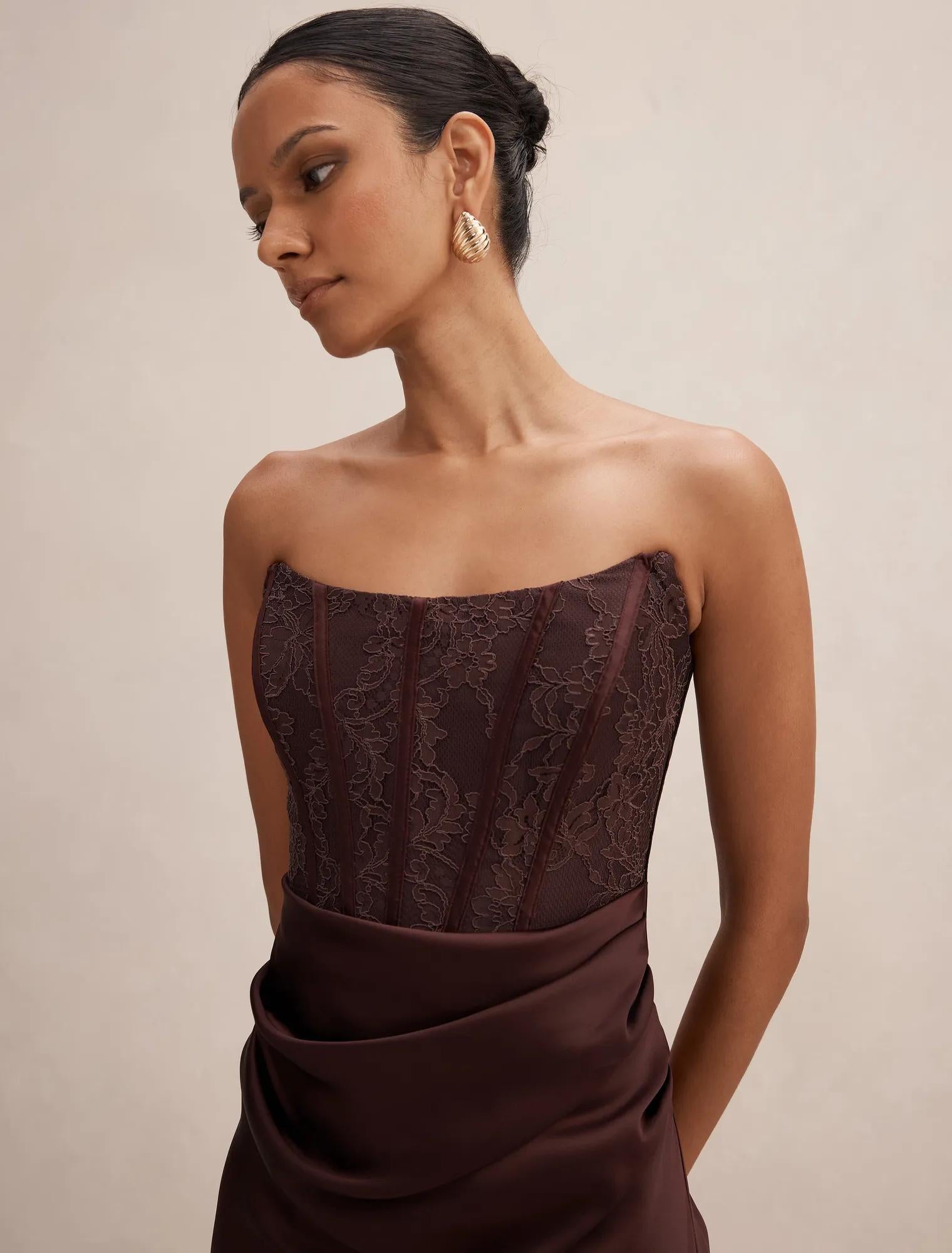 Ivy Petite Lace Corset Maxi Dark Chocolate