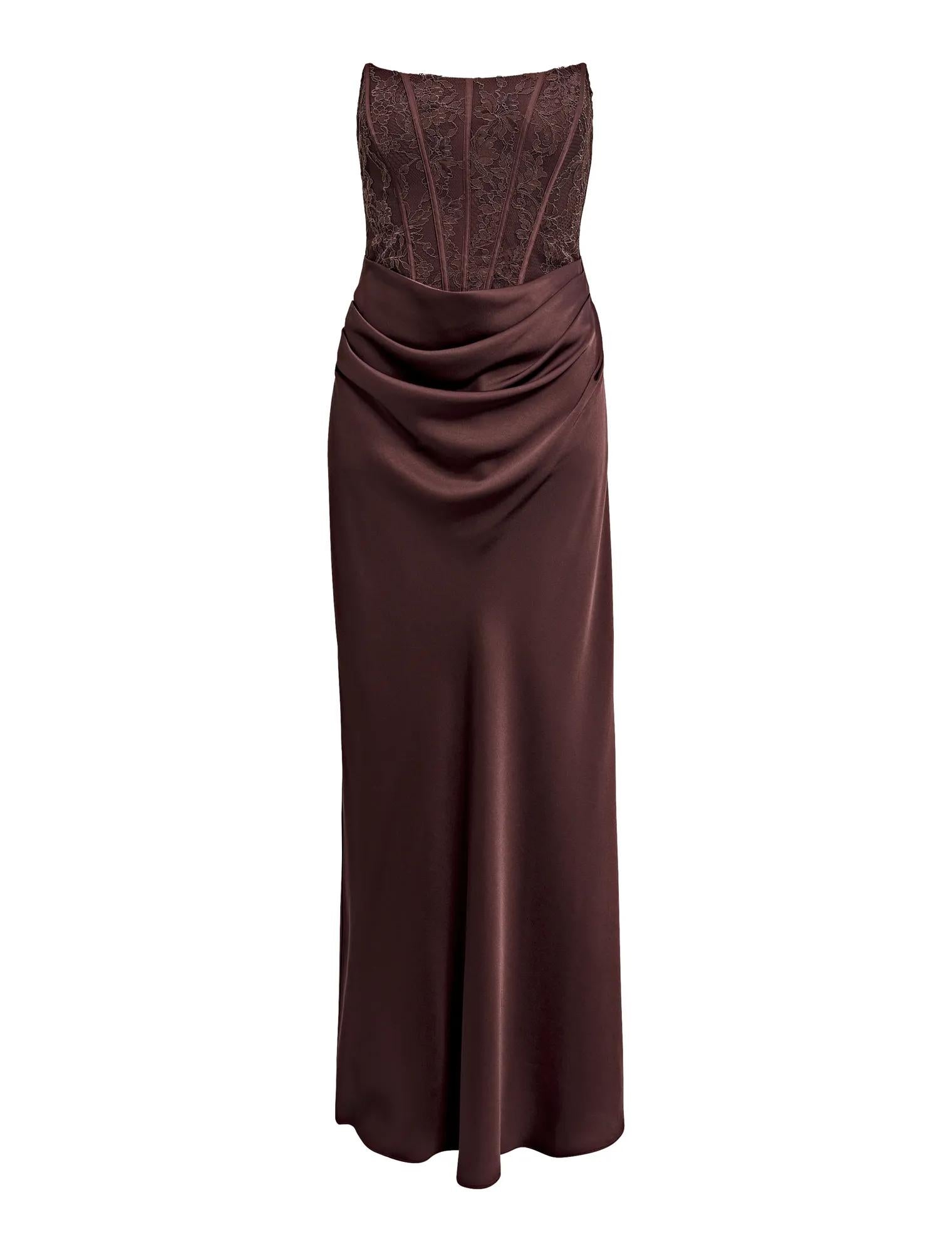 Ivy Petite Lace Corset Maxi Dark Chocolate