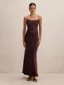 Ivy Petite Lace Corset Maxi Dark Chocolate