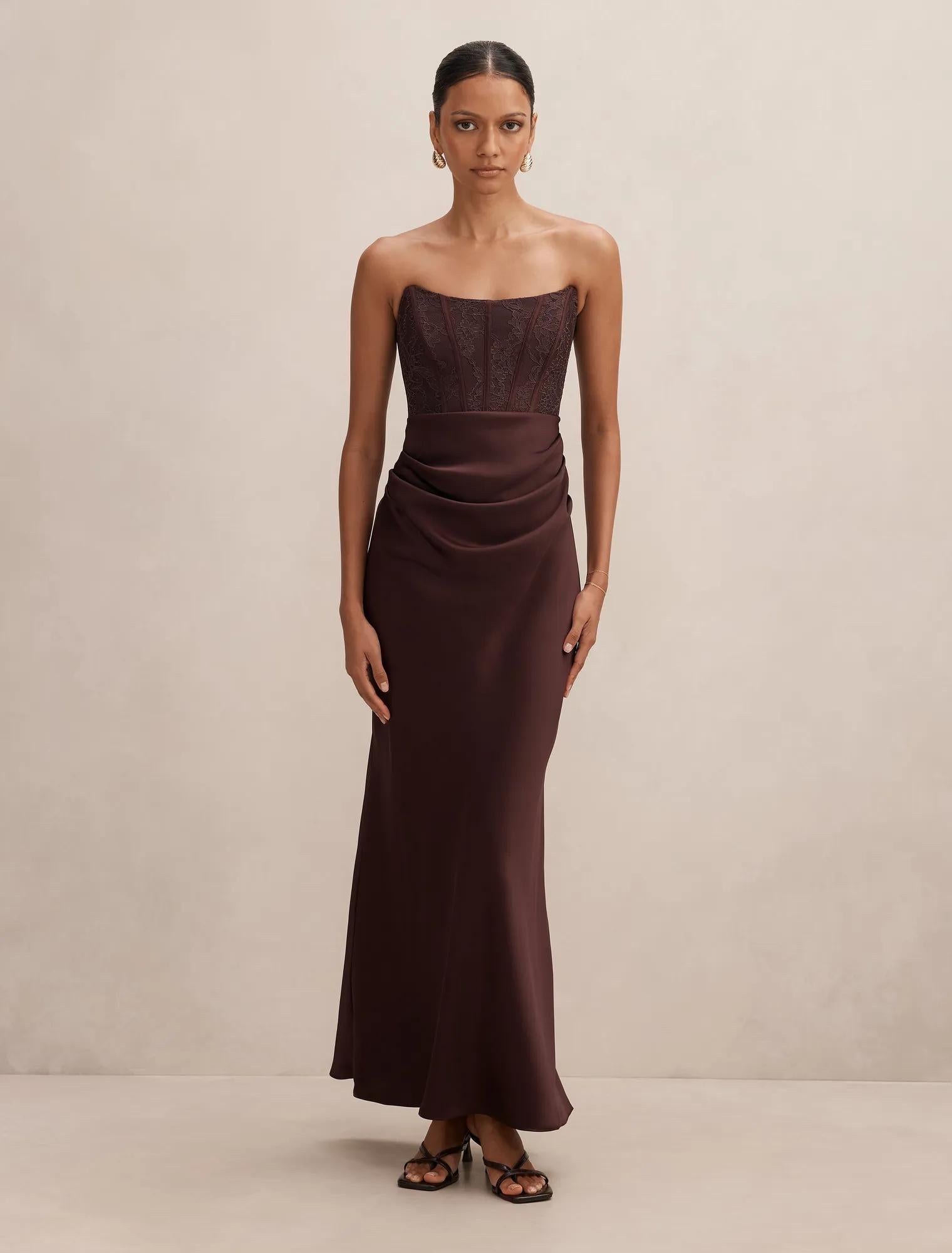 Ivy Petite Lace Corset Maxi Dark Chocolate