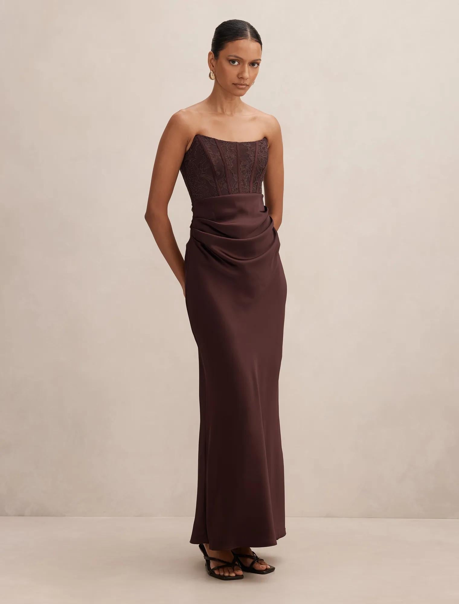 Ivy Petite Lace Corset Maxi Dark Chocolate