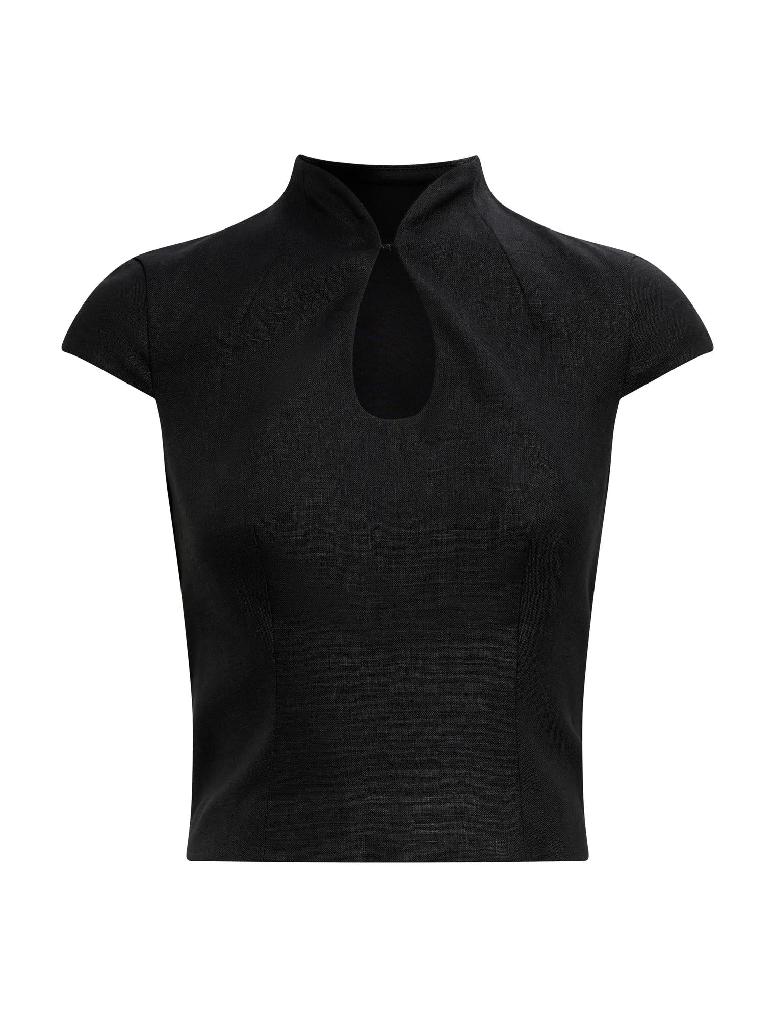 Ayla Keyhole Linen Top Black – Ever New