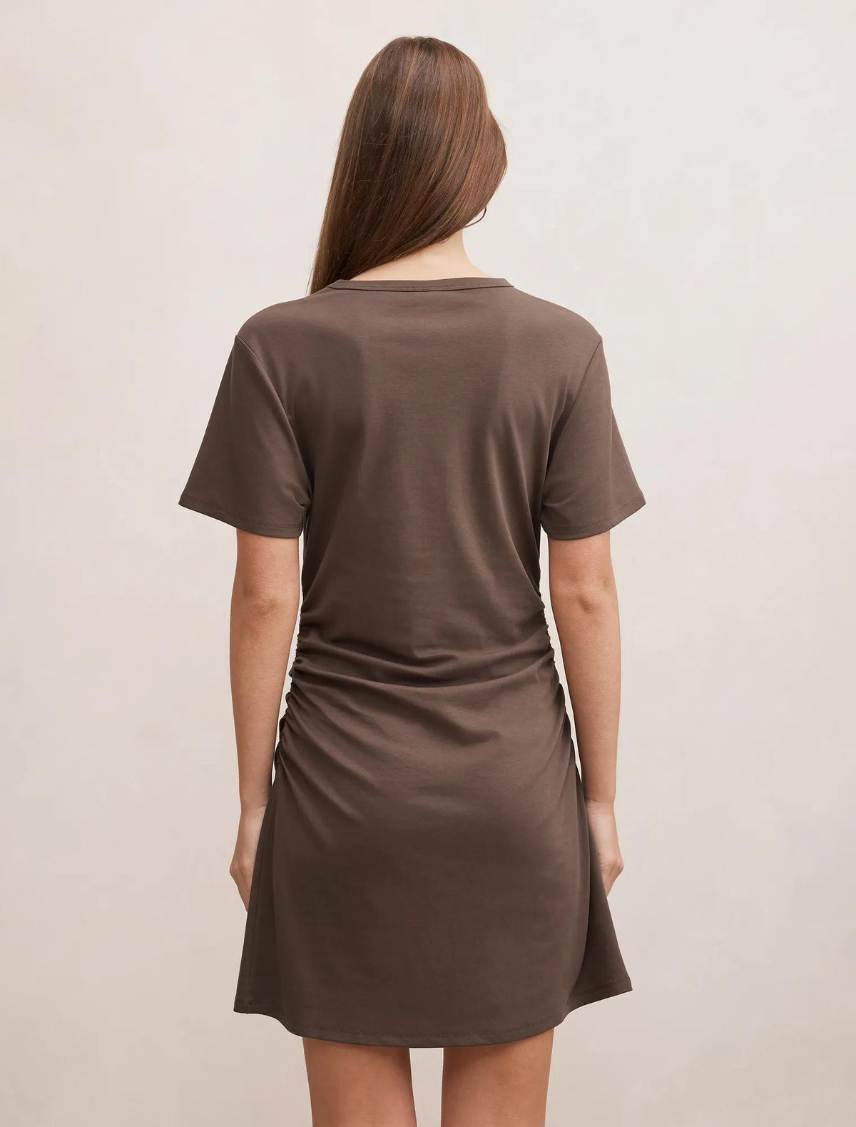Eloise Cinched T-Shirt Mini Dress Chocolate Bark