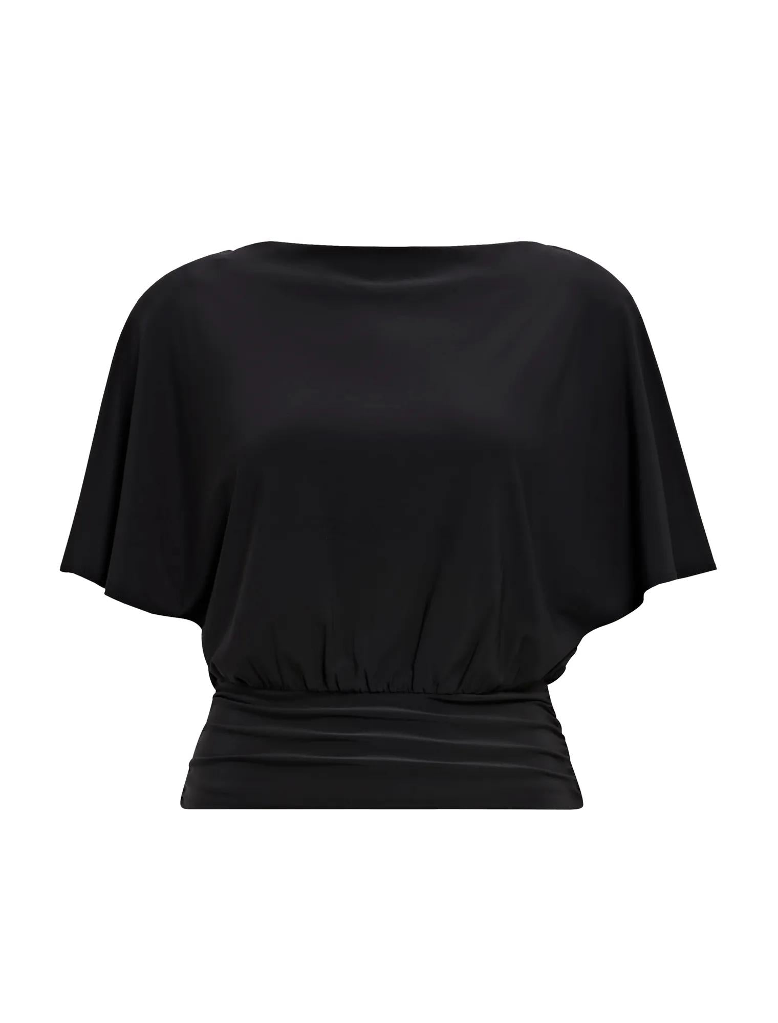 Piper Cinched Flutter Sleeve Top Black_mannequin