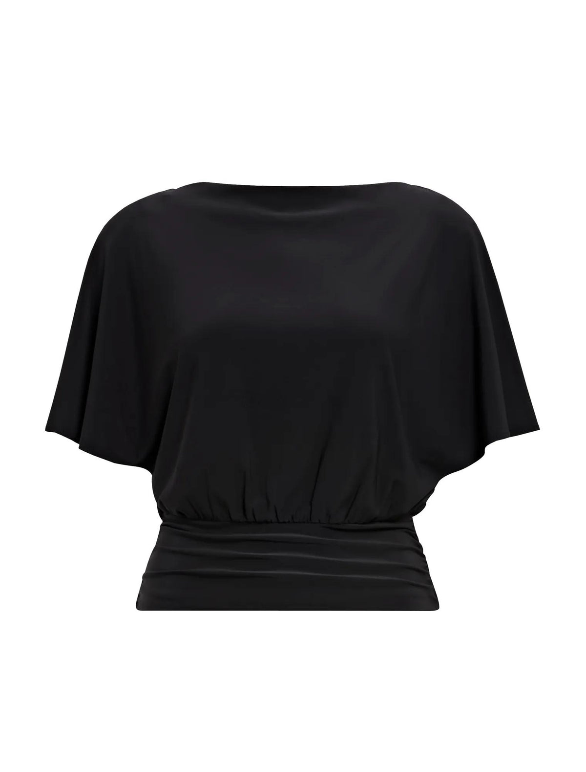Piper Cinched Flutter Sleeve Top Black_mannequin