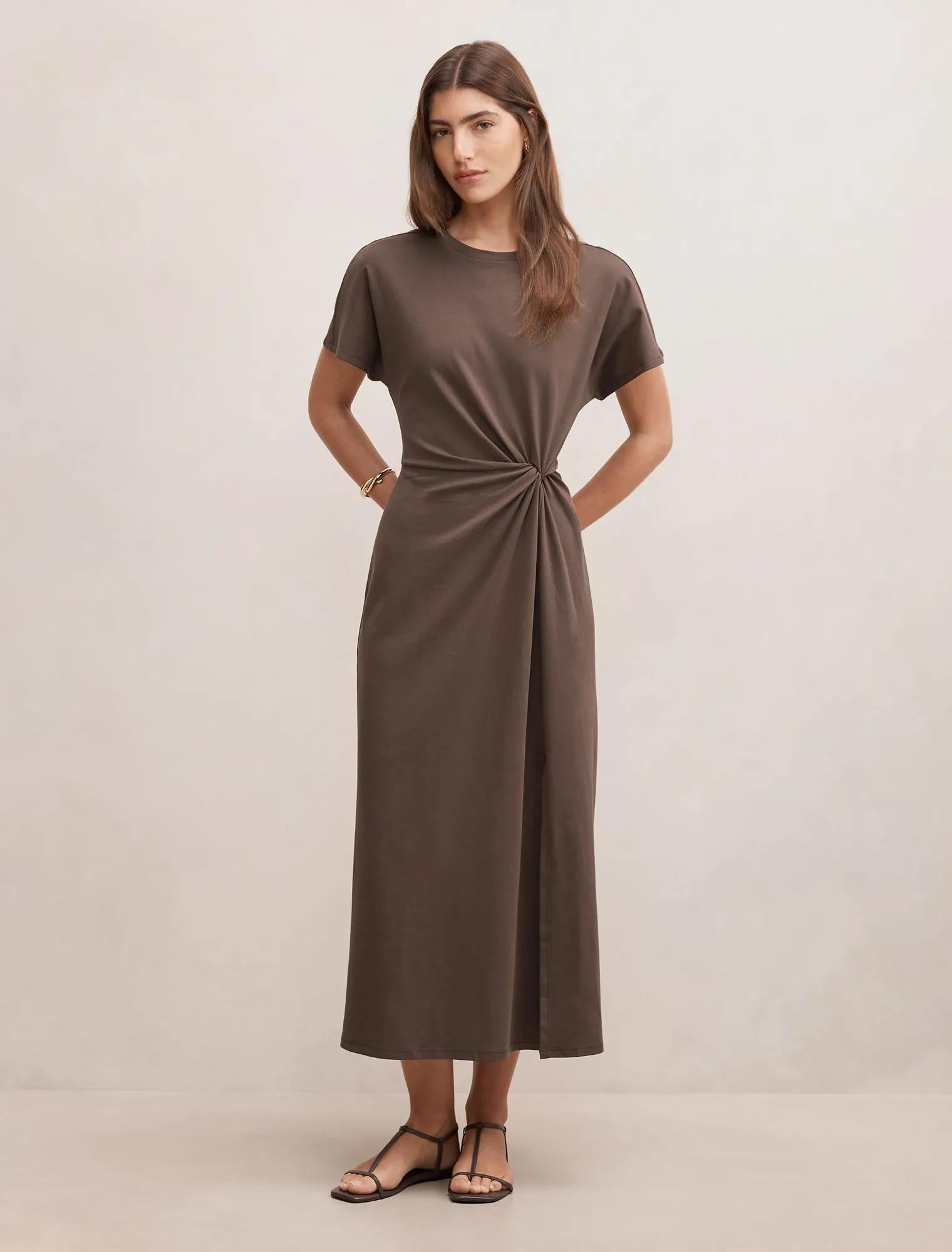 Rose T-Shirt Twist Midi Dress Chocolate Bark