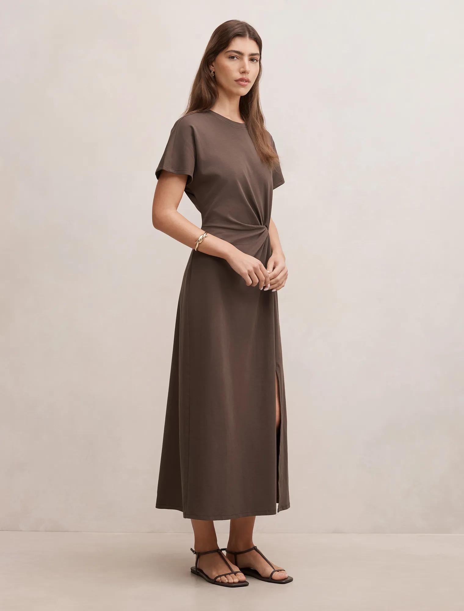 Rose T-Shirt Twist Midi Dress Chocolate Bark