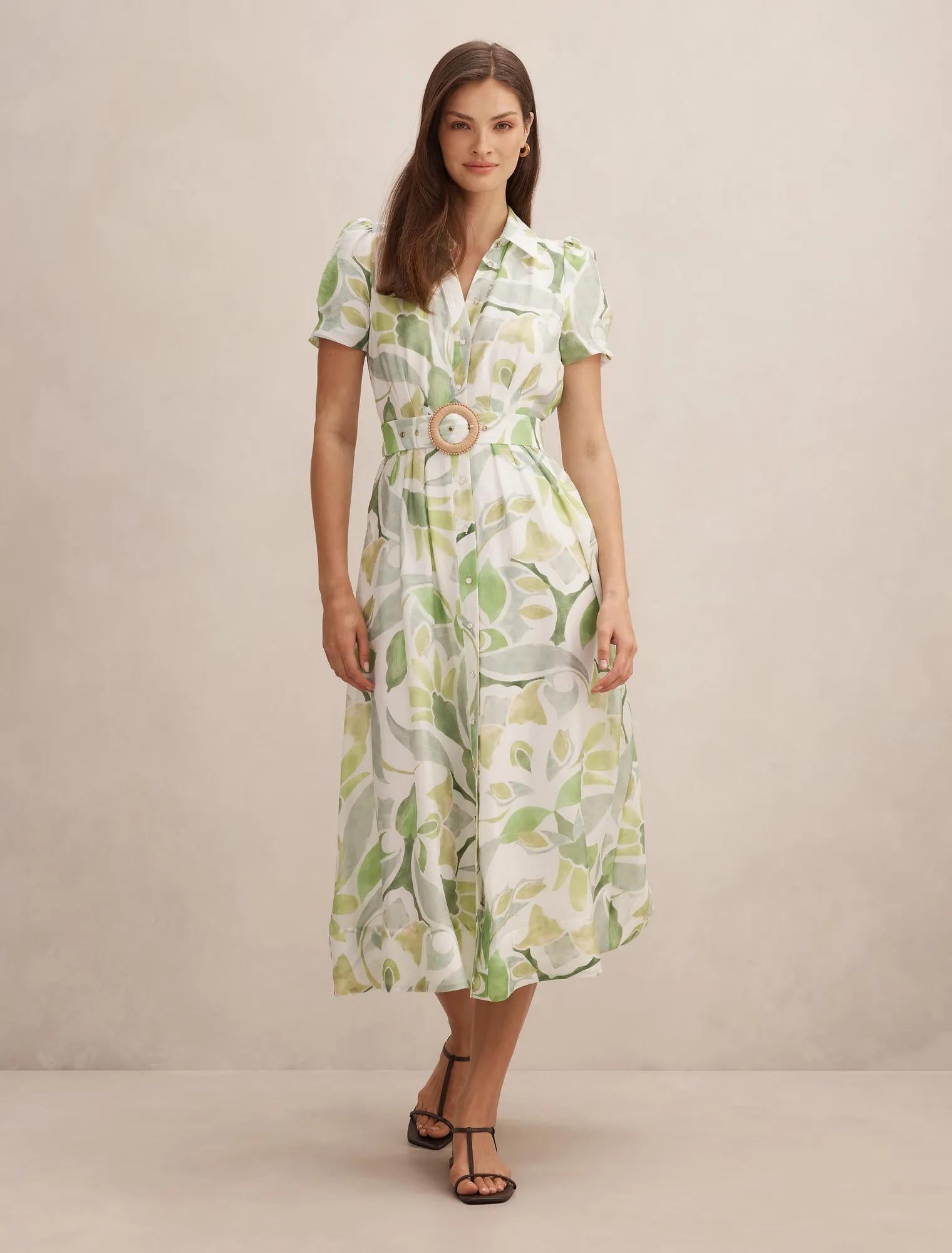Avery Short Sleeve Seam Detail Midi Airlie Tile