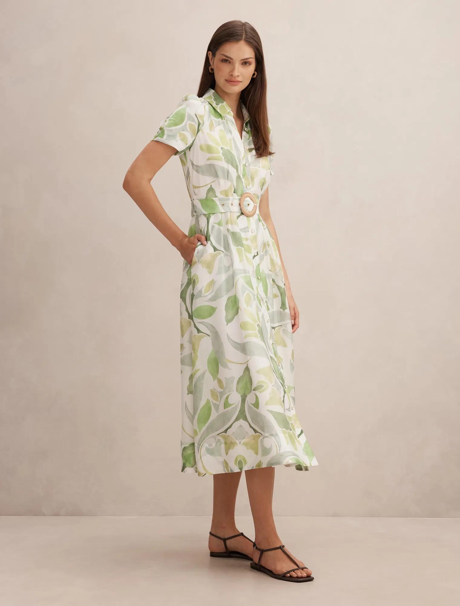 Avery Short Sleeve Seam Detail Midi Airlie Tile