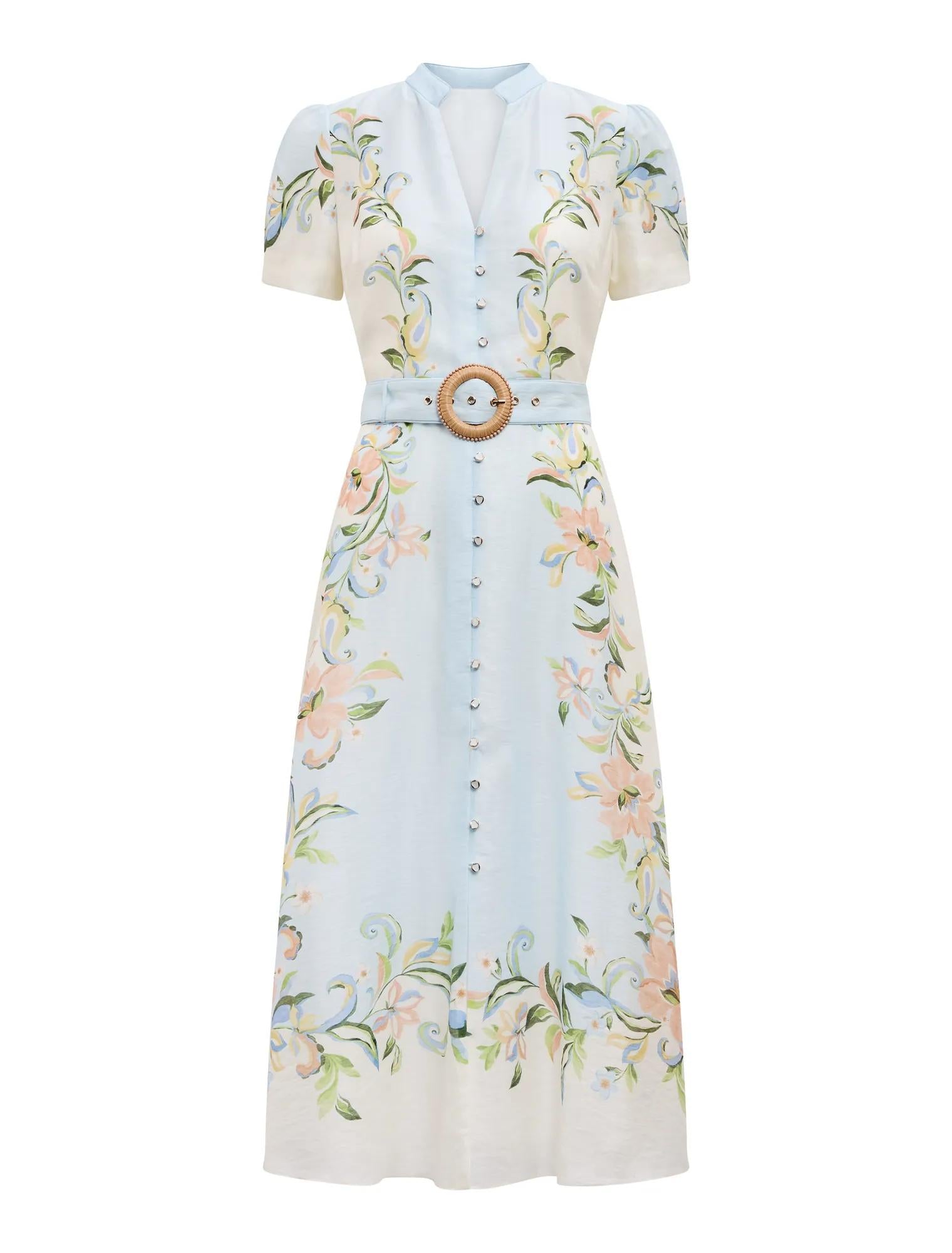 Briana Petite Printed Shirt Dress Blue Ada Floral_mannequin