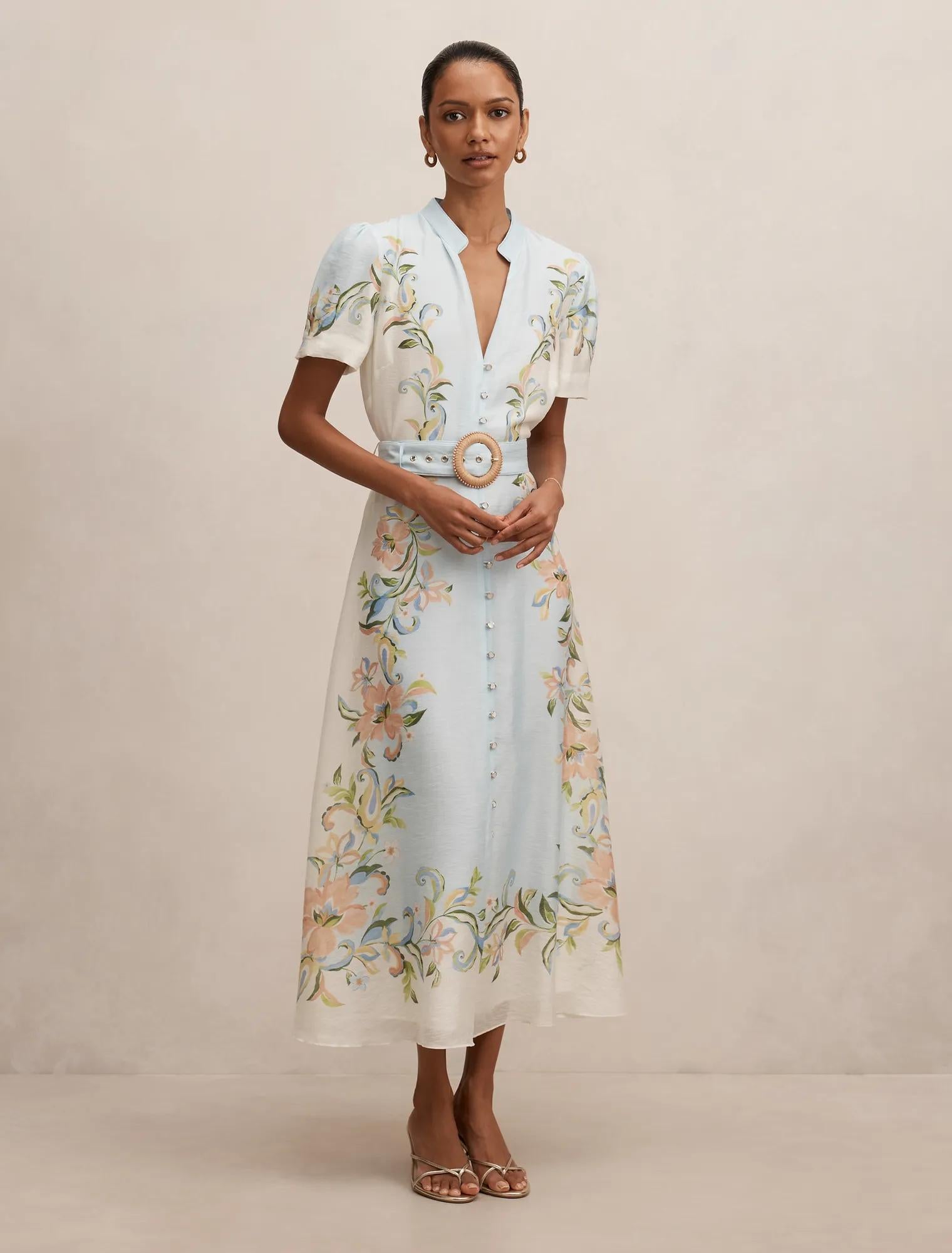 Briana Petite Printed Shirt Dress Blue Ada Floral