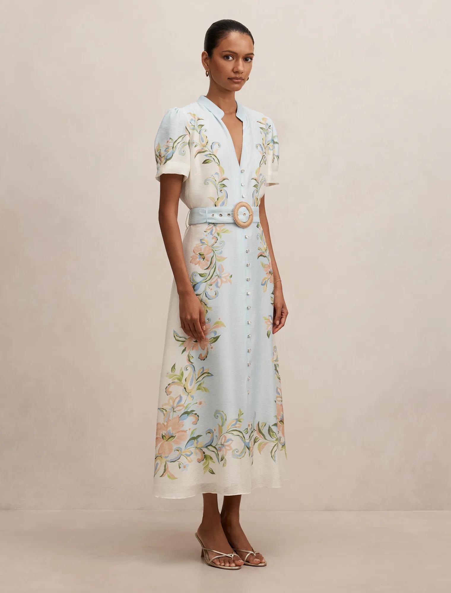 Briana Petite Printed Shirt Dress Blue Ada Floral