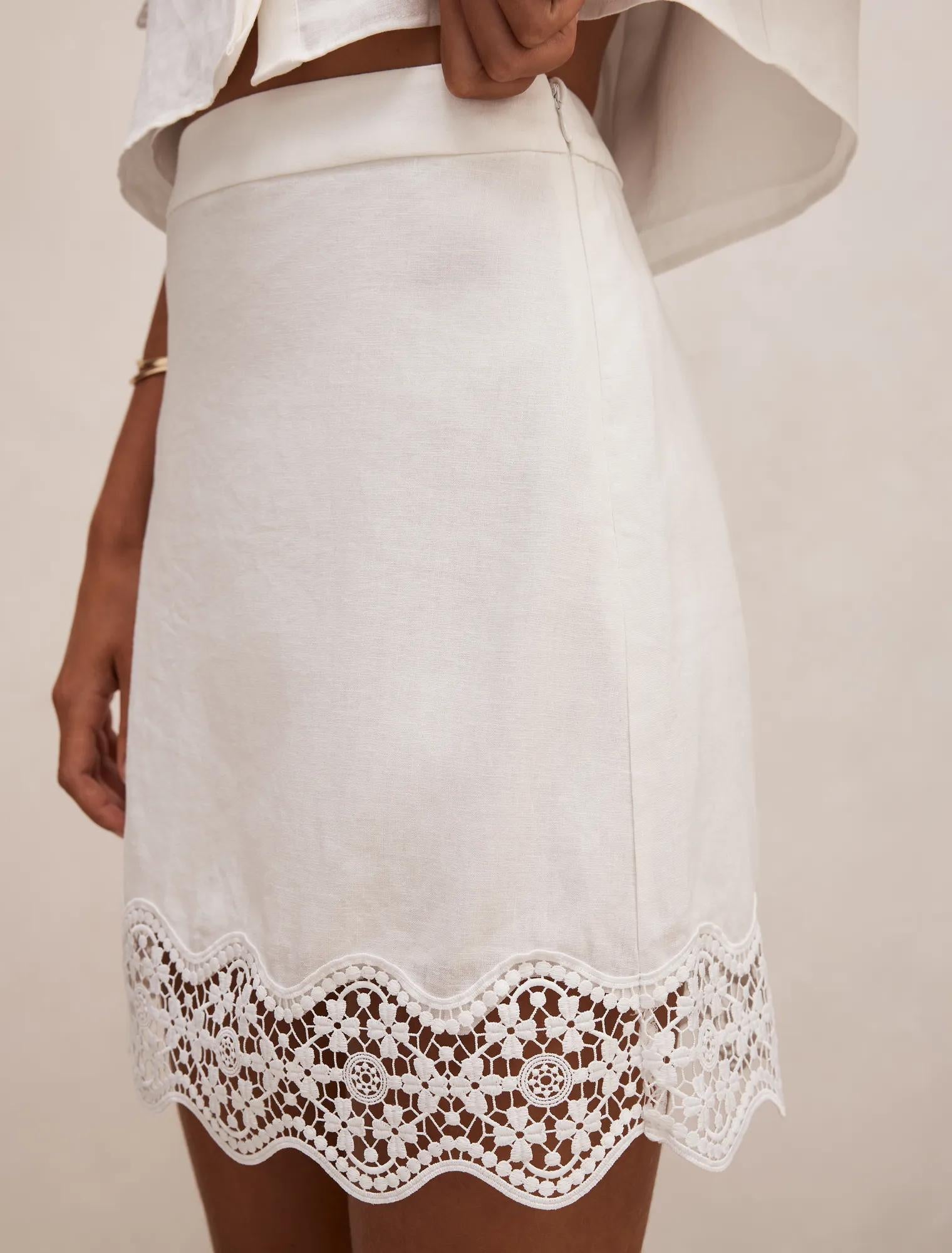 Skye Trim Detail Mini Skirt Porcelain Co-Ord
