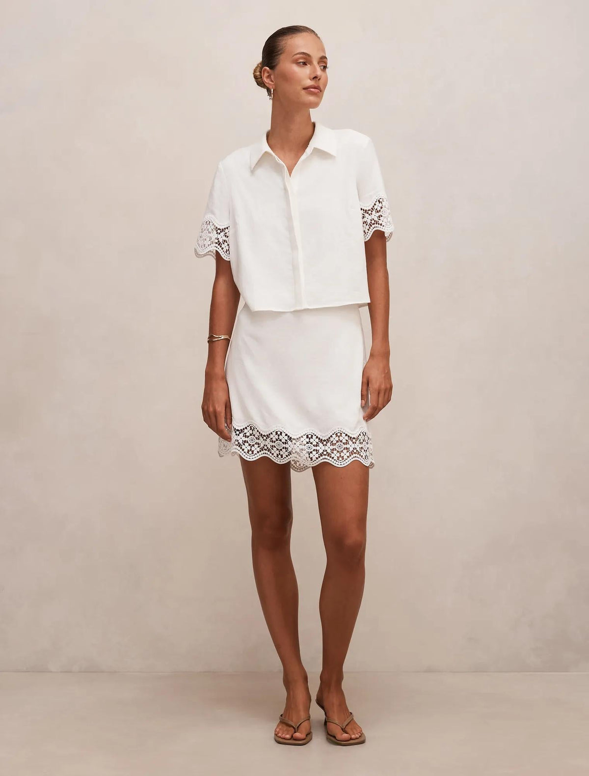 Skye Trim Detail Mini Skirt Porcelain Co-Ord