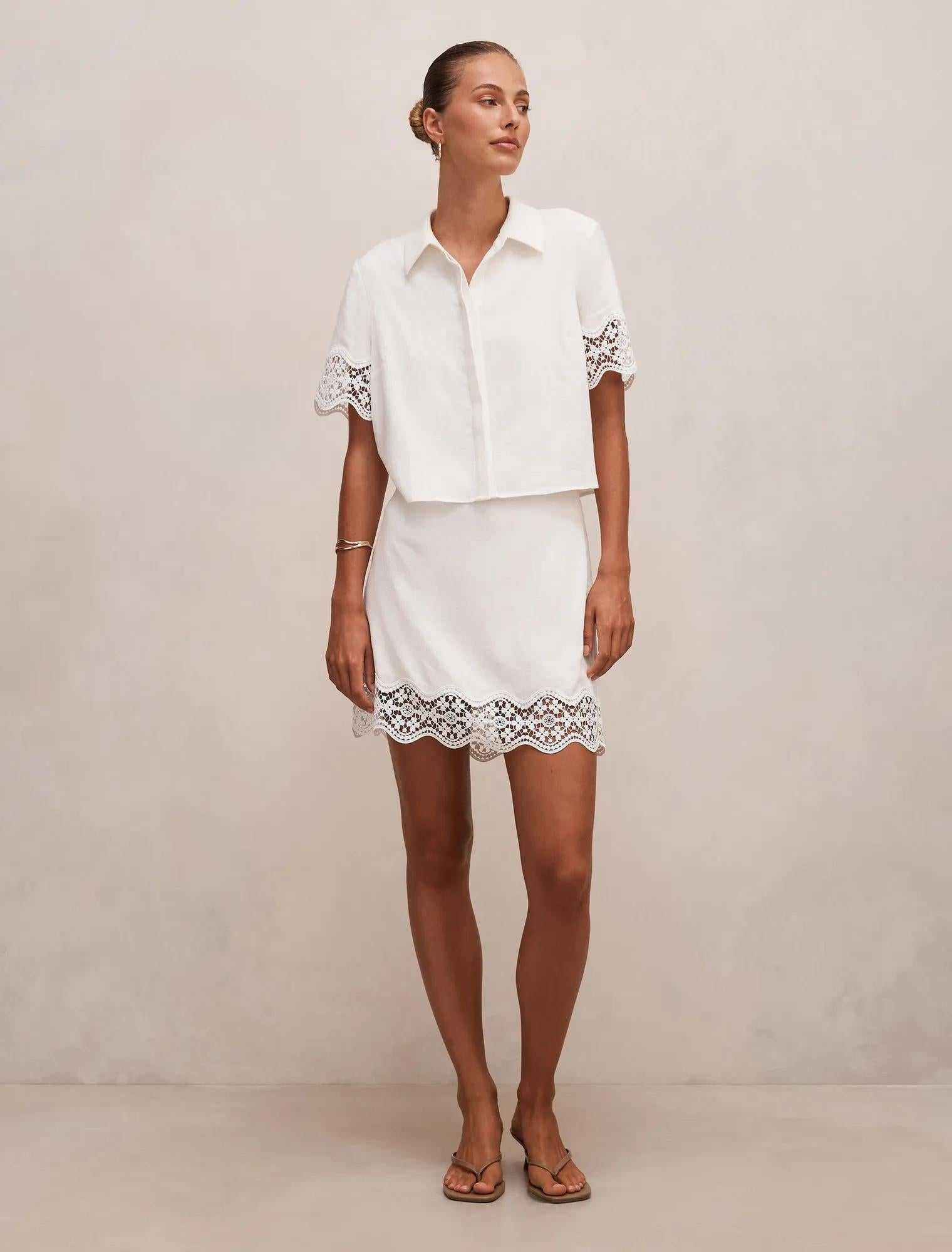 Skye Trim Detail Mini Skirt Porcelain Co-Ord