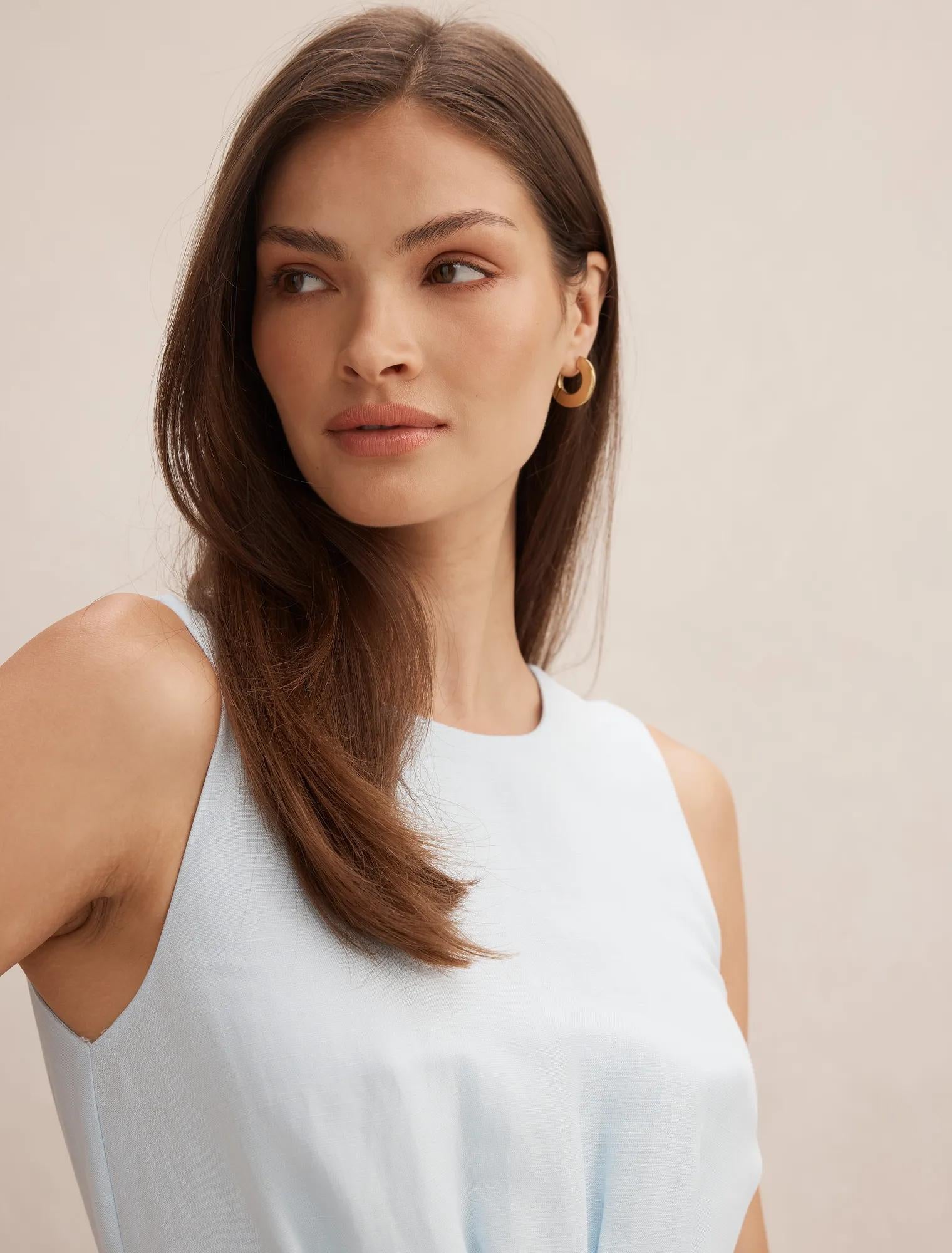 Rosie Linen Sleeveless Tuck Midi Dress Cooling Spray