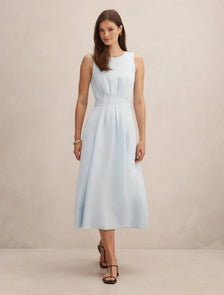 Rosie Linen Sleeveless Tuck Midi Dress Cooling Spray