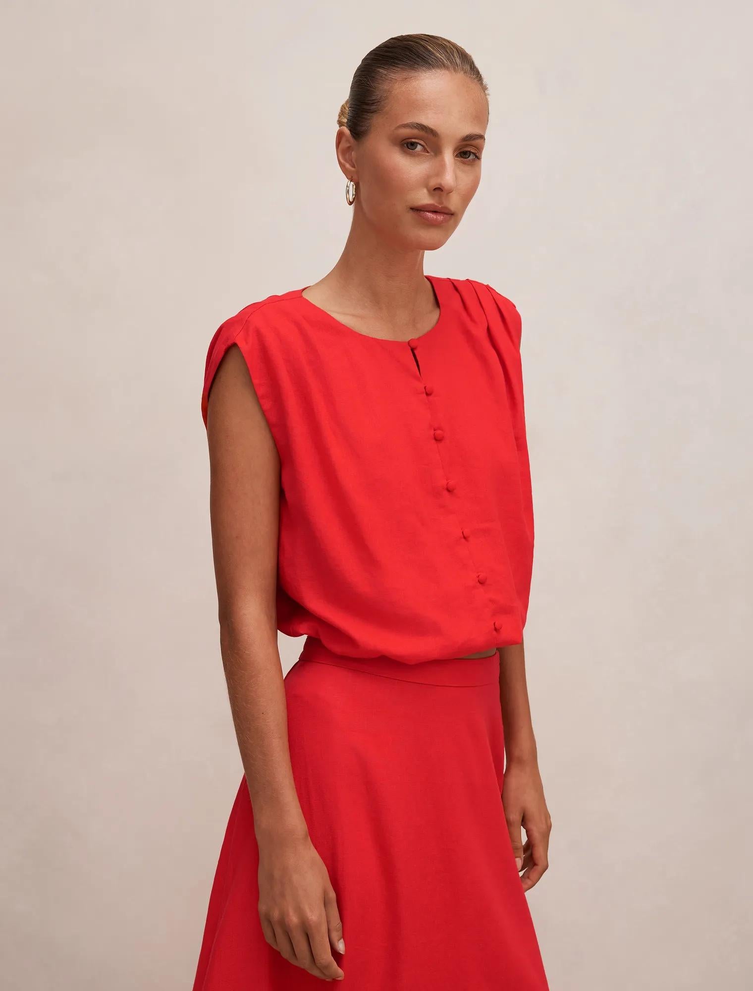 Naia Bubble Hem Top Cherry Tomato Co-ord
