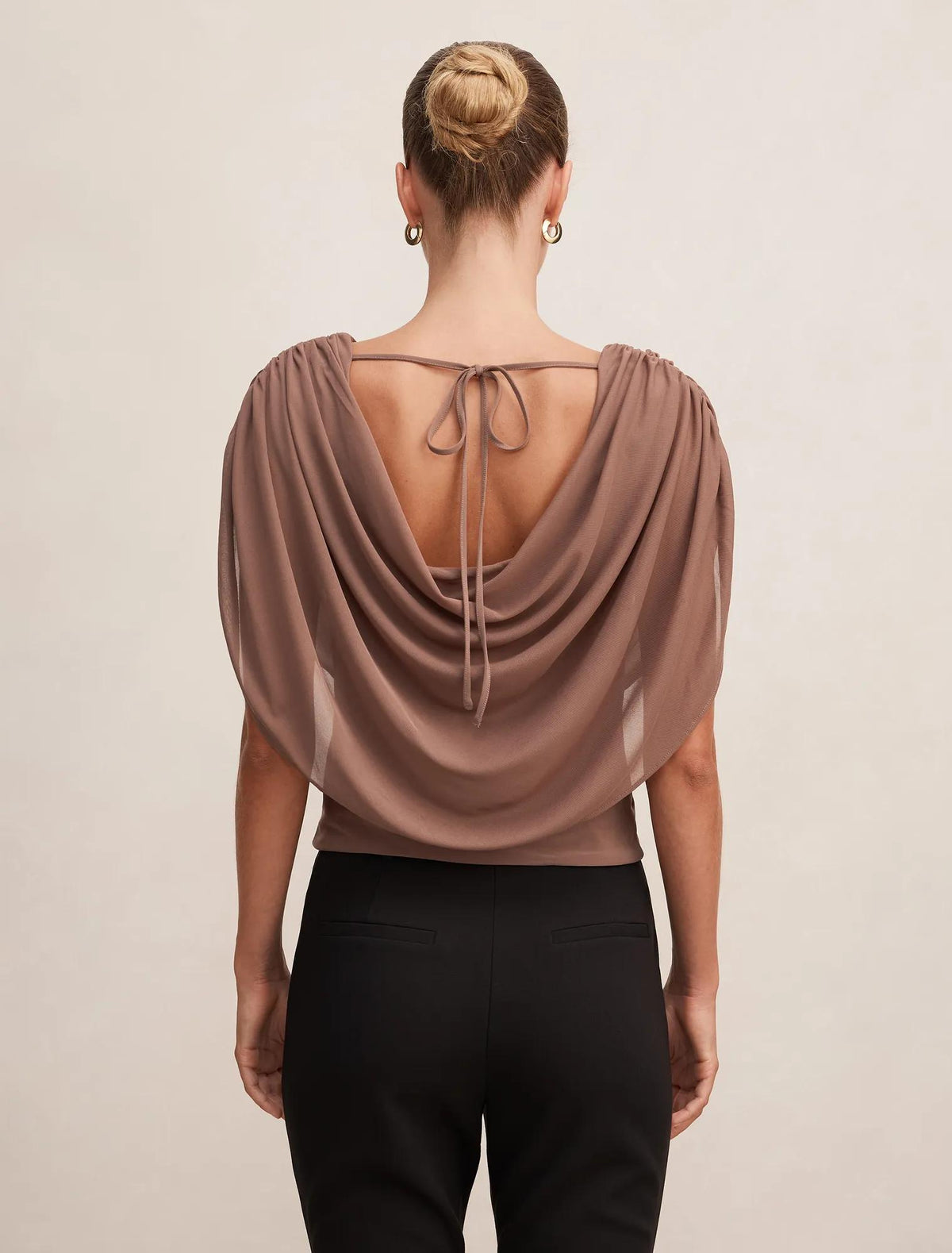 Olivia Draped Mesh Cape Top Portobello