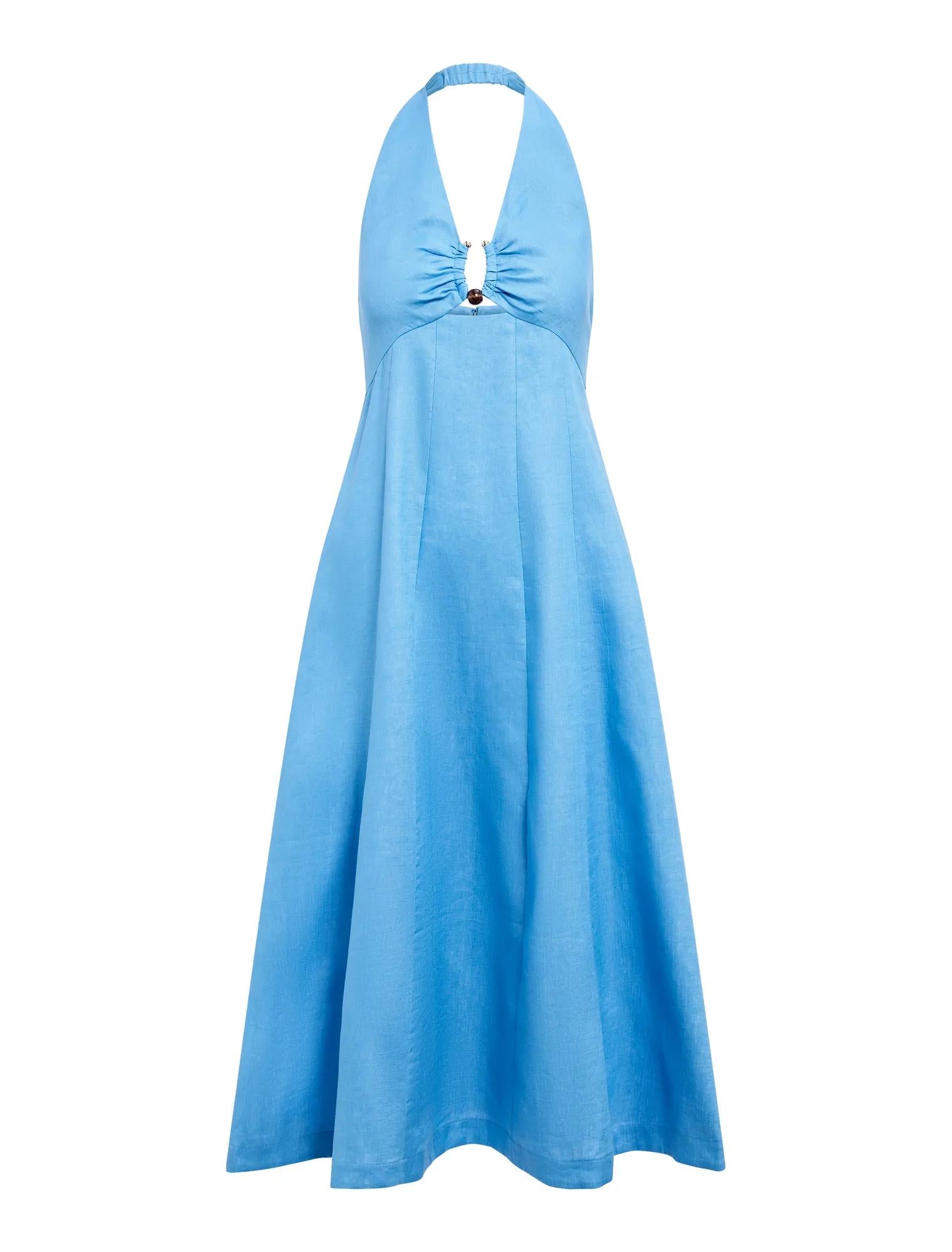 Angie Petite Halter Linen Midi Blue Lemonade_mannequin