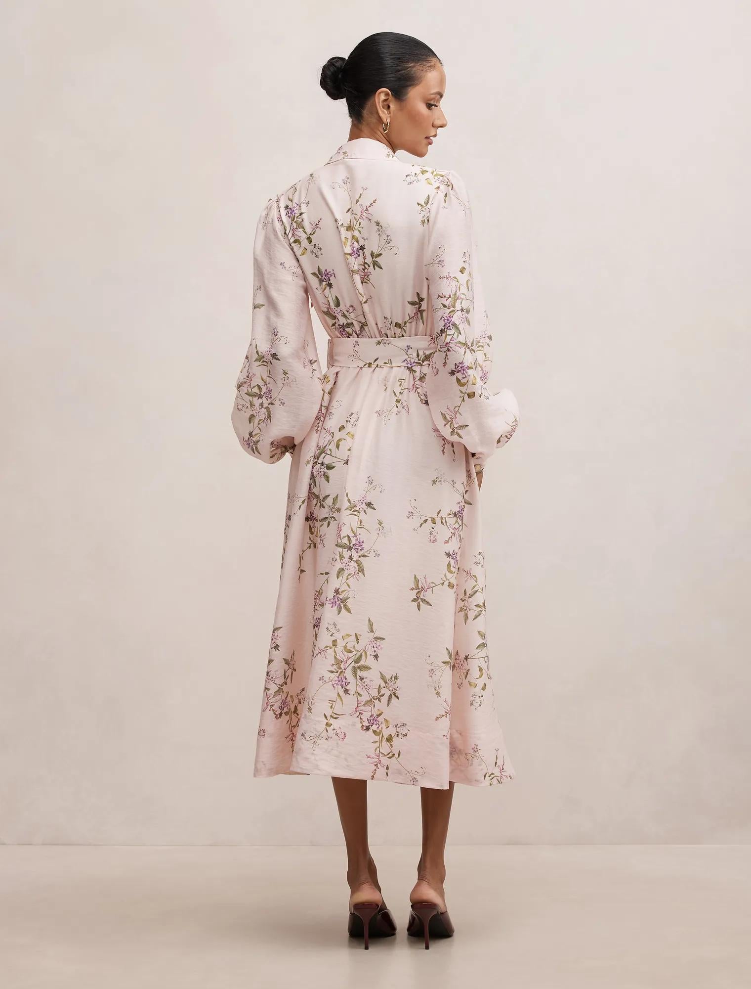 Hazel Petite Shirt Midi Dress Pink Glade Floral