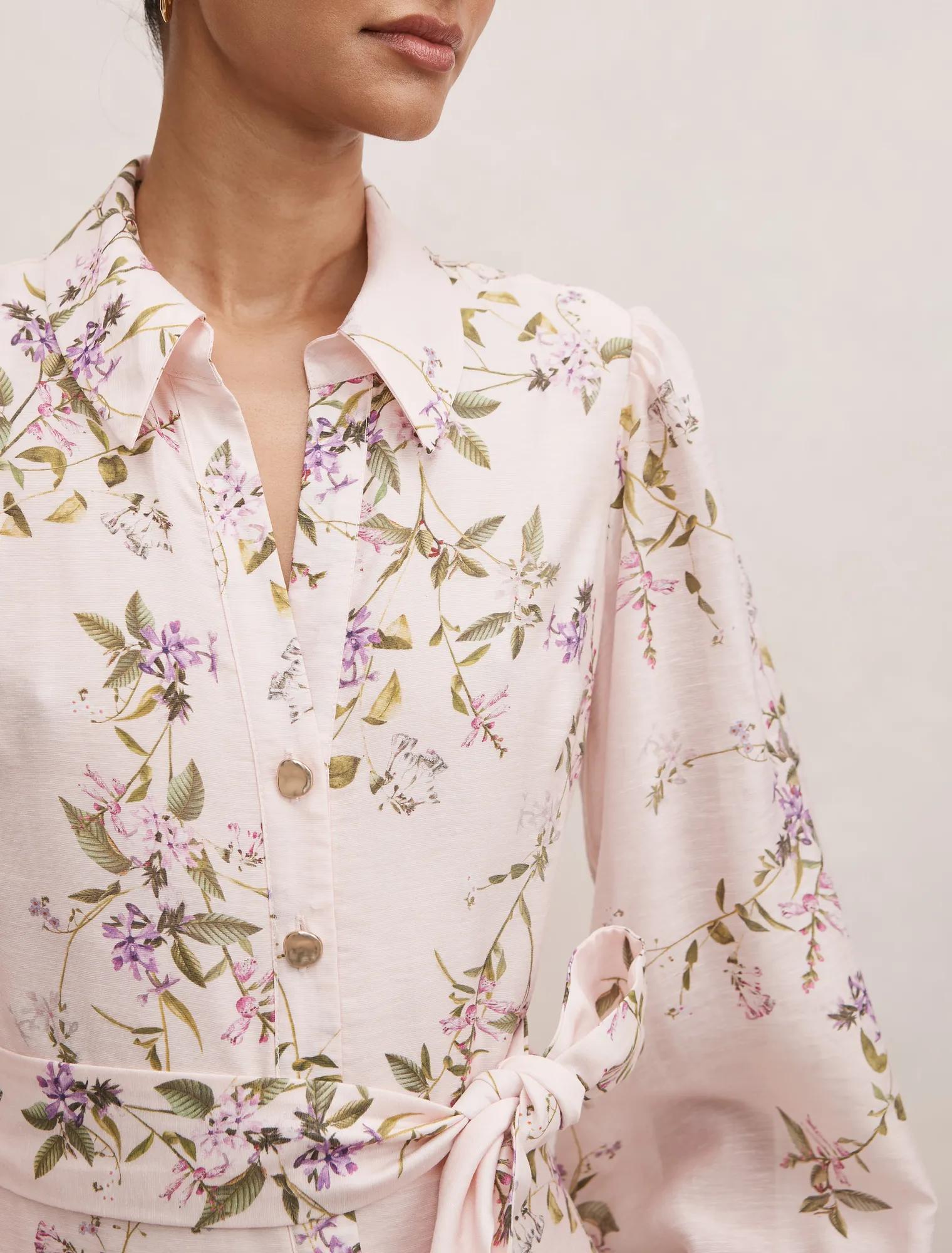 Hazel Petite Shirt Midi Dress Pink Glade Floral