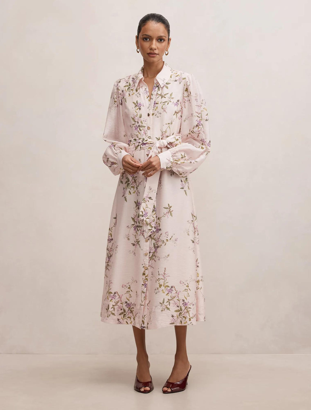 Hazel Petite Shirt Midi Dress Pink Glade Floral