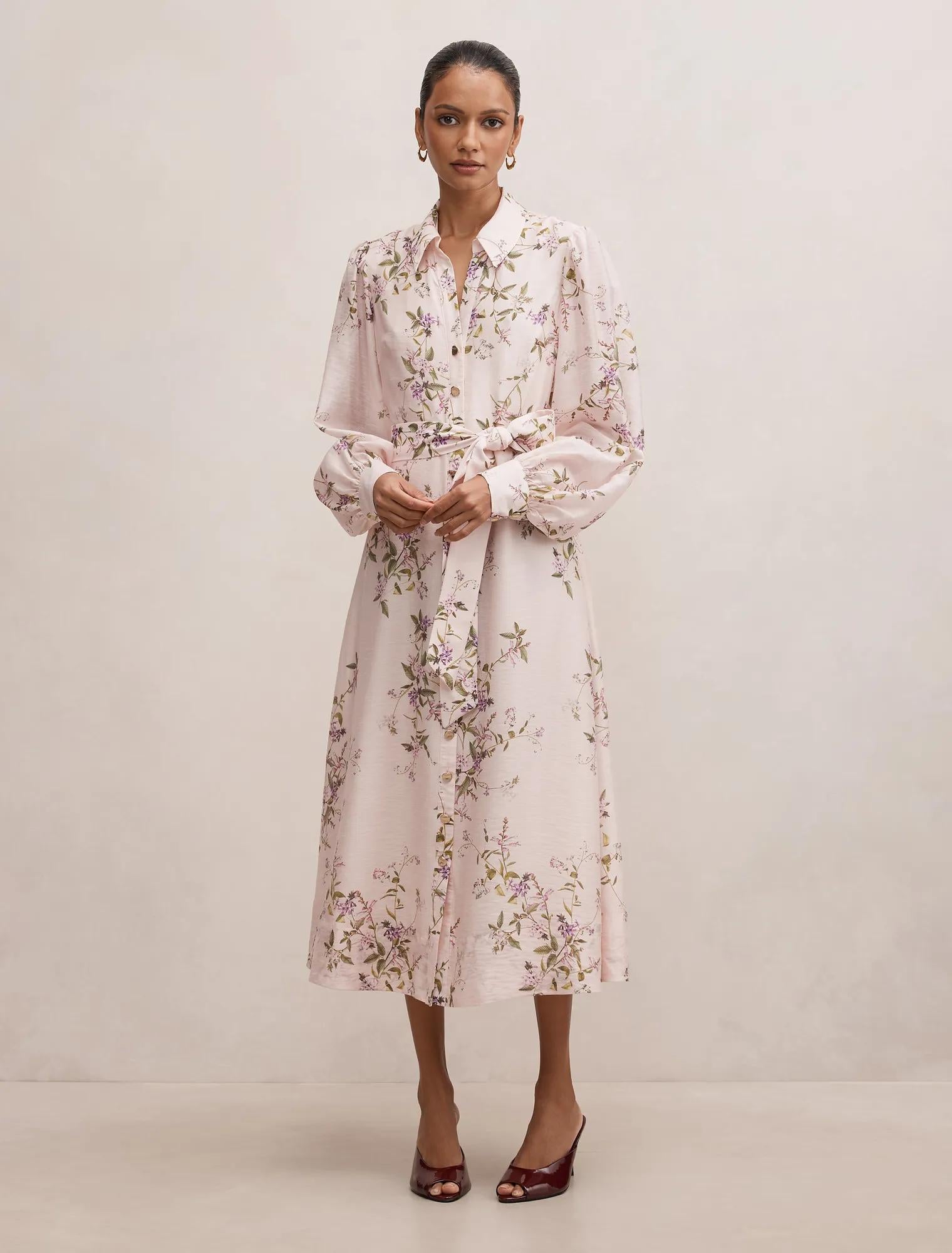 Hazel Petite Shirt Midi Dress Pink Glade Floral
